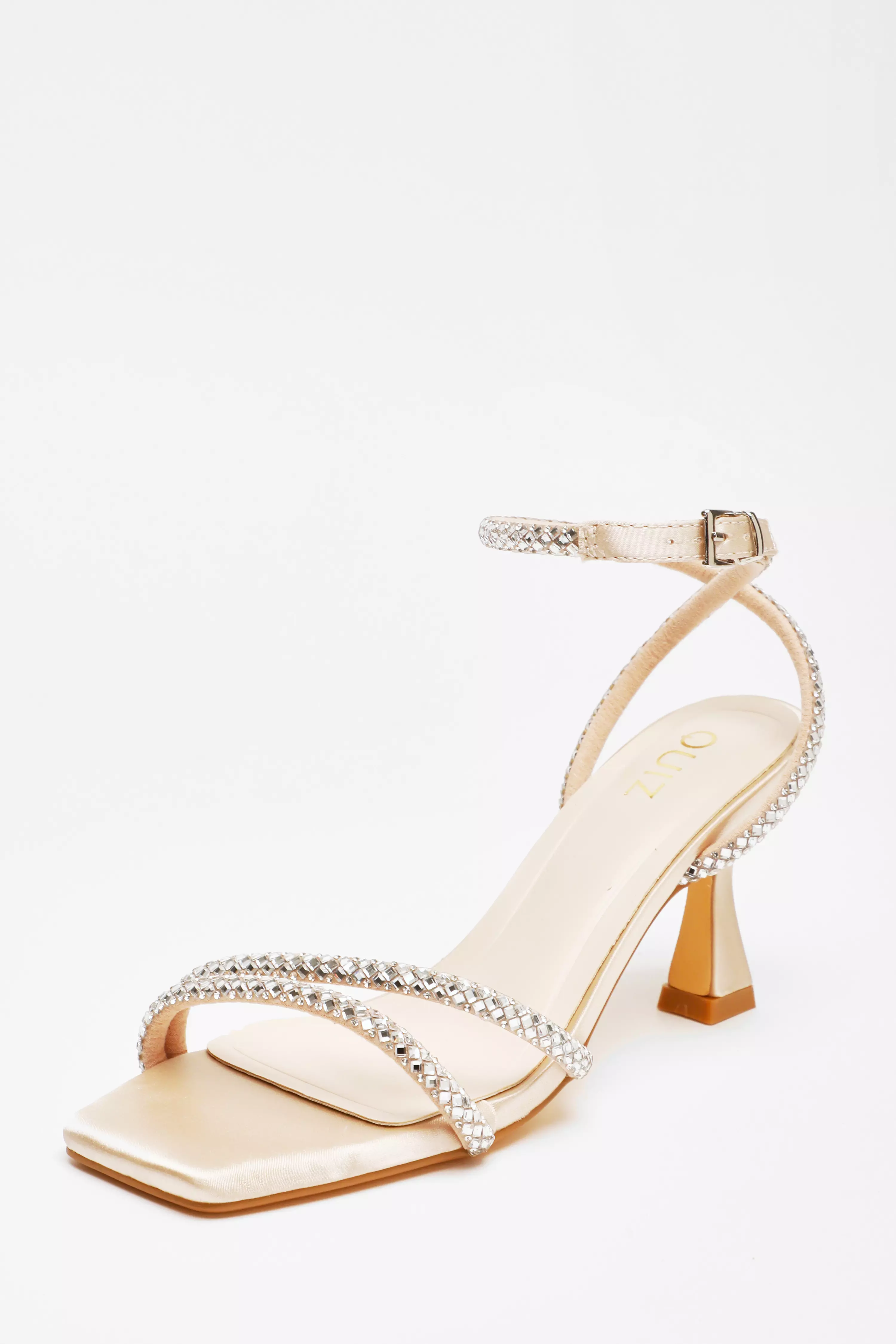 Champagne Diamante Asymmetric Heeled Sandals