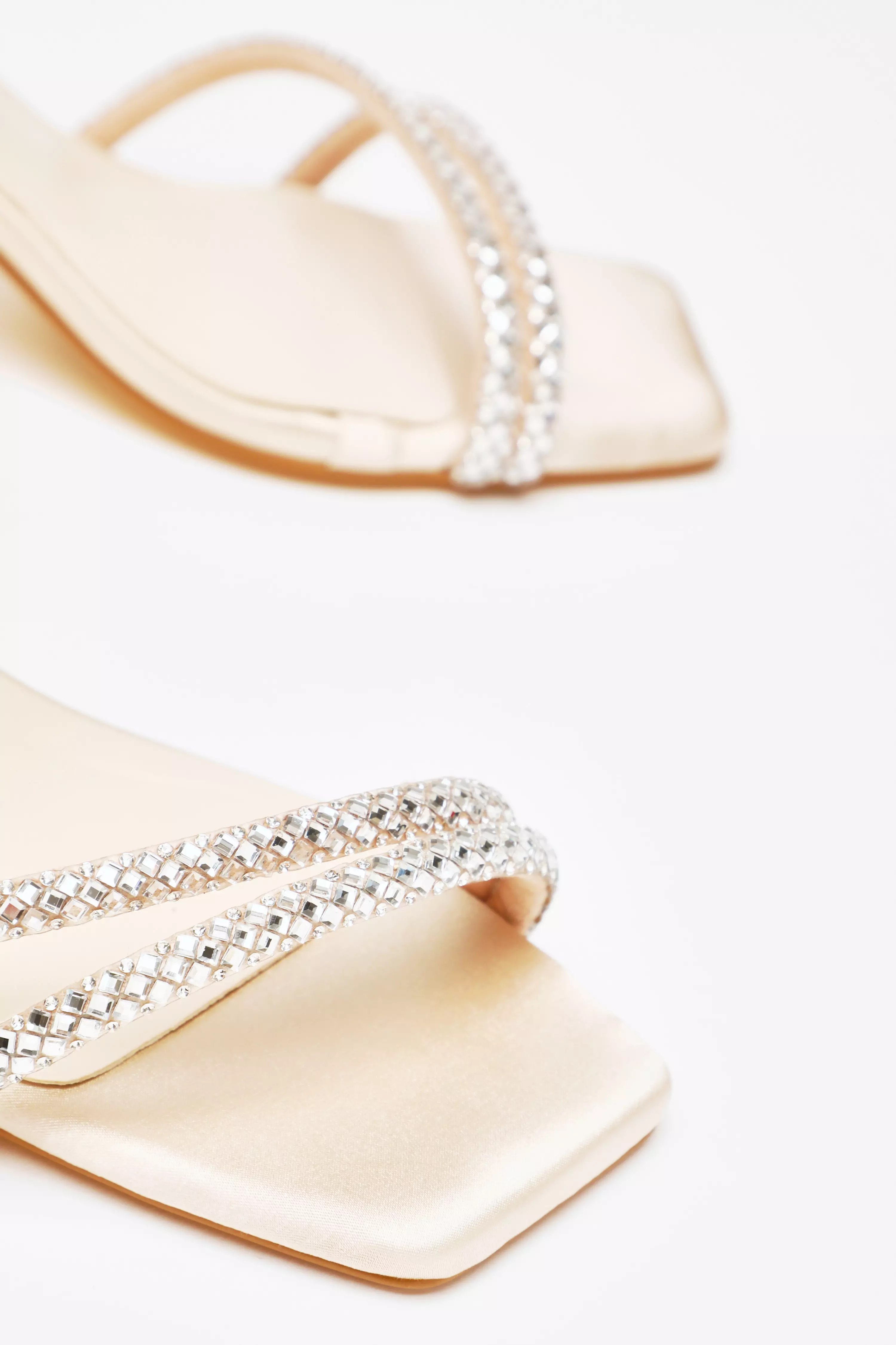 Champagne Diamante Asymmetric Heeled Sandals