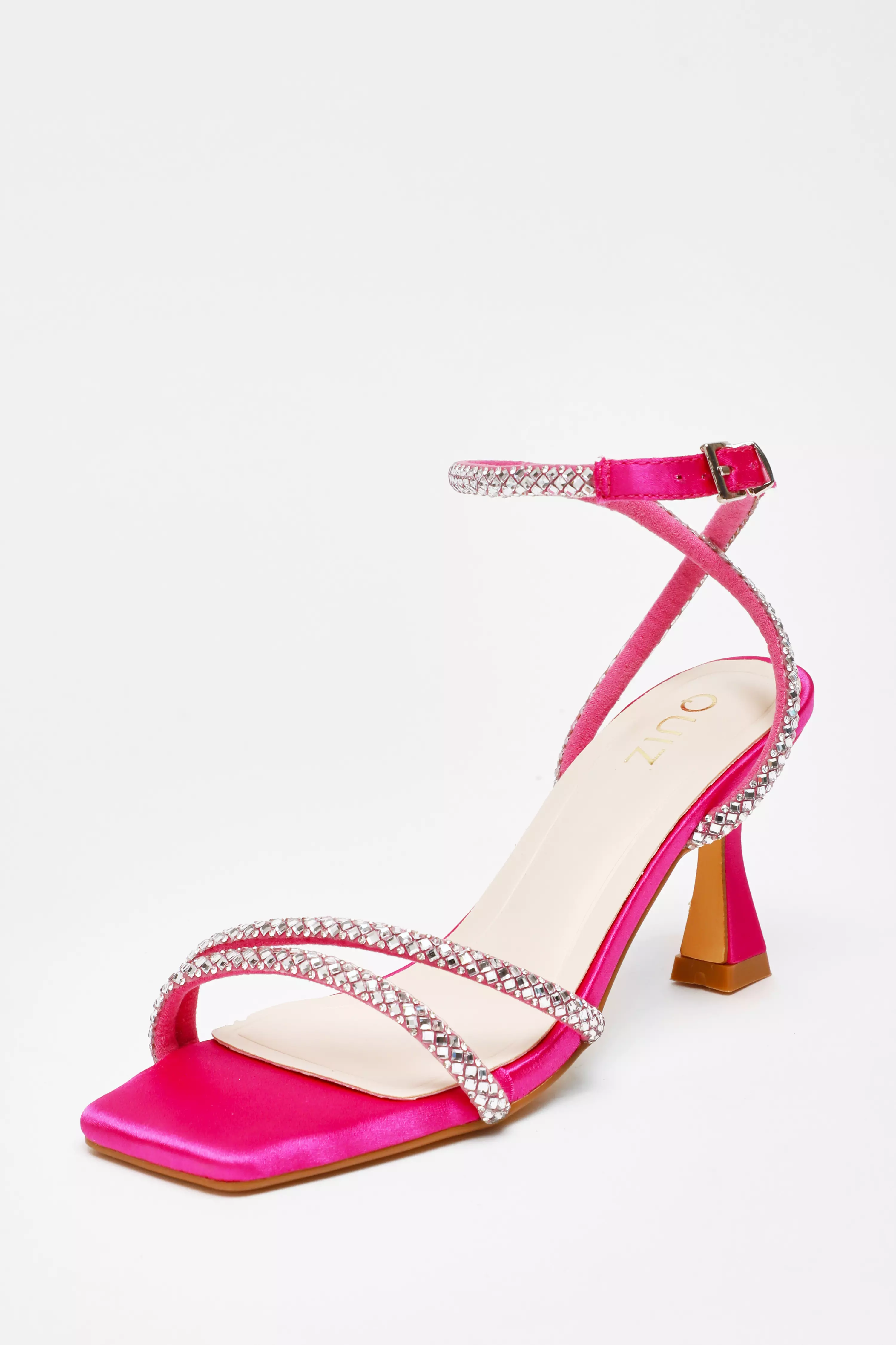 Fuchsia Diamante Asymmetric Heeled Sandals