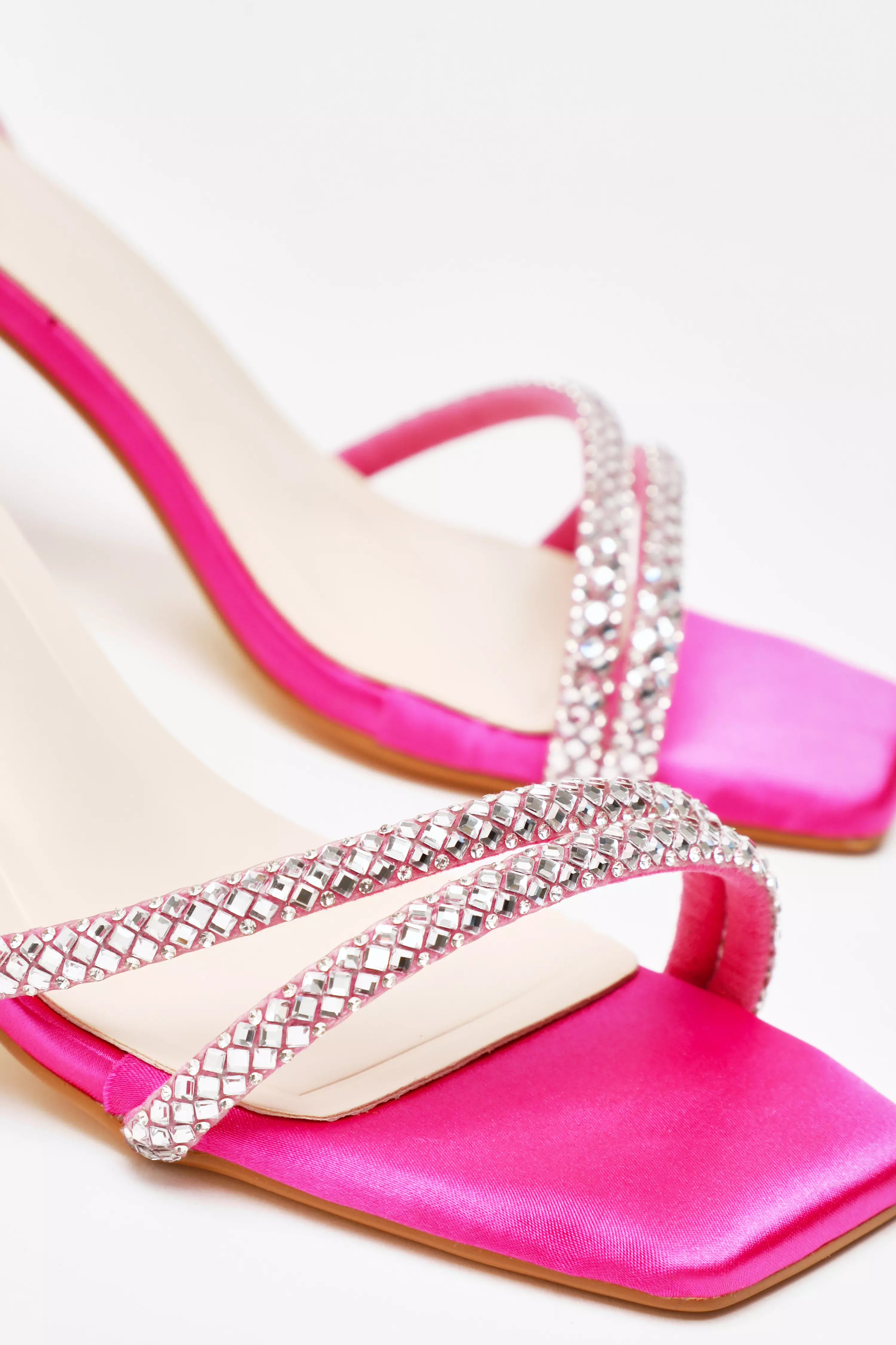 Fuchsia Diamante Asymmetric Heeled Sandals