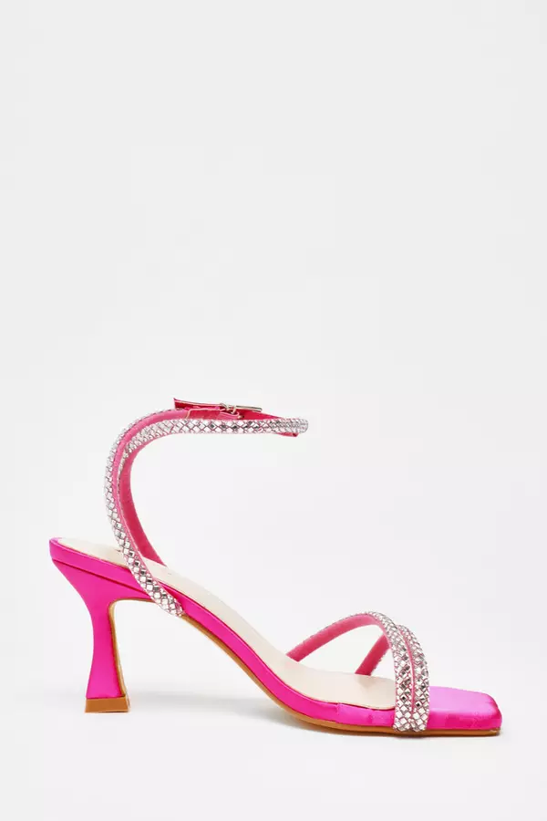 Fuchsia Diamante Asymmetric Heeled Sandals