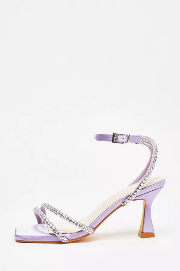 Purple Diamante Strappy Block Heeled Sandals