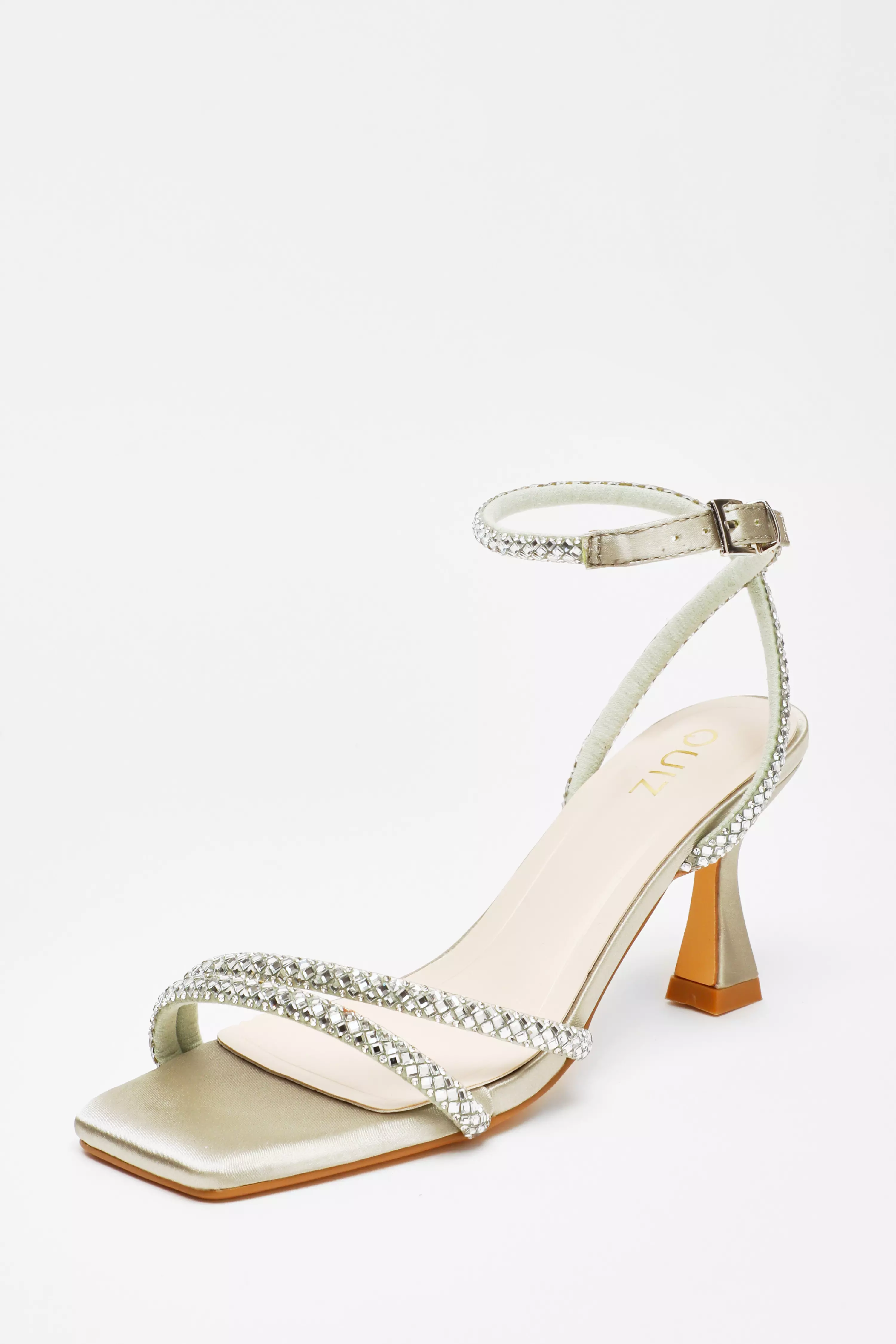 Sage Diamante Asymmetric Heeled Sandals