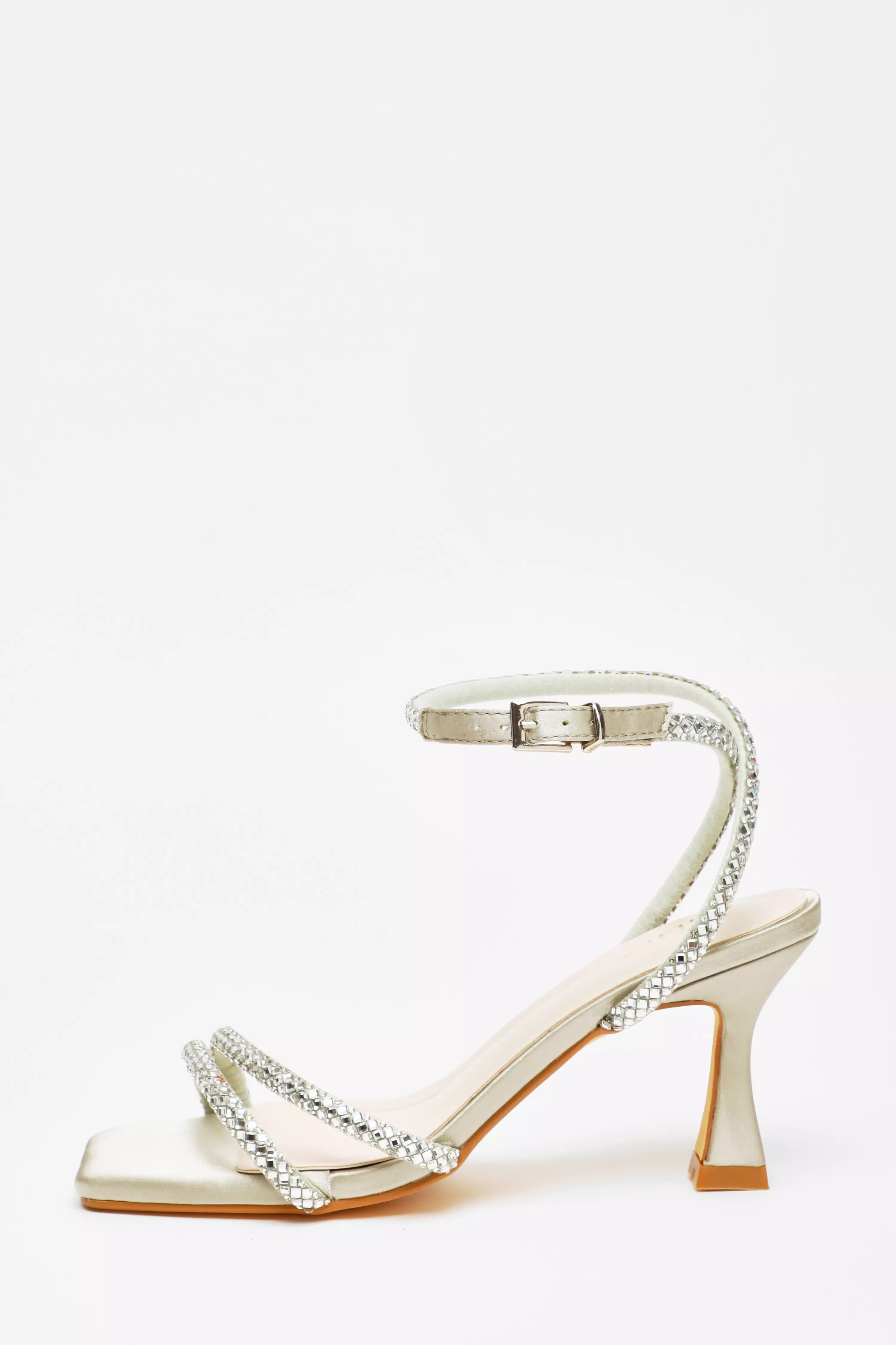 Sage Diamante Asymmetric Heeled Sandals