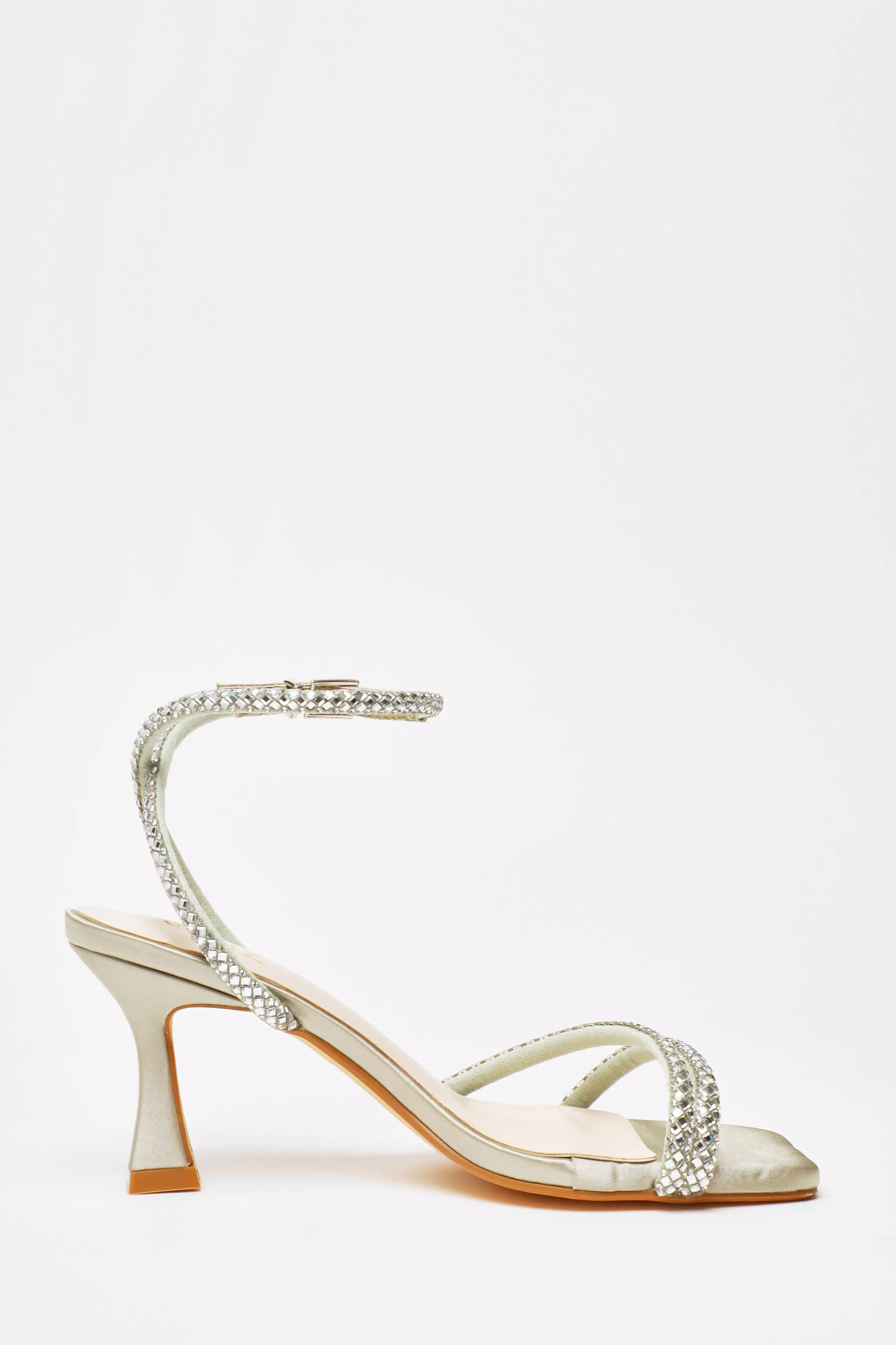 Sage Diamante Asymmetric Heeled Sandals