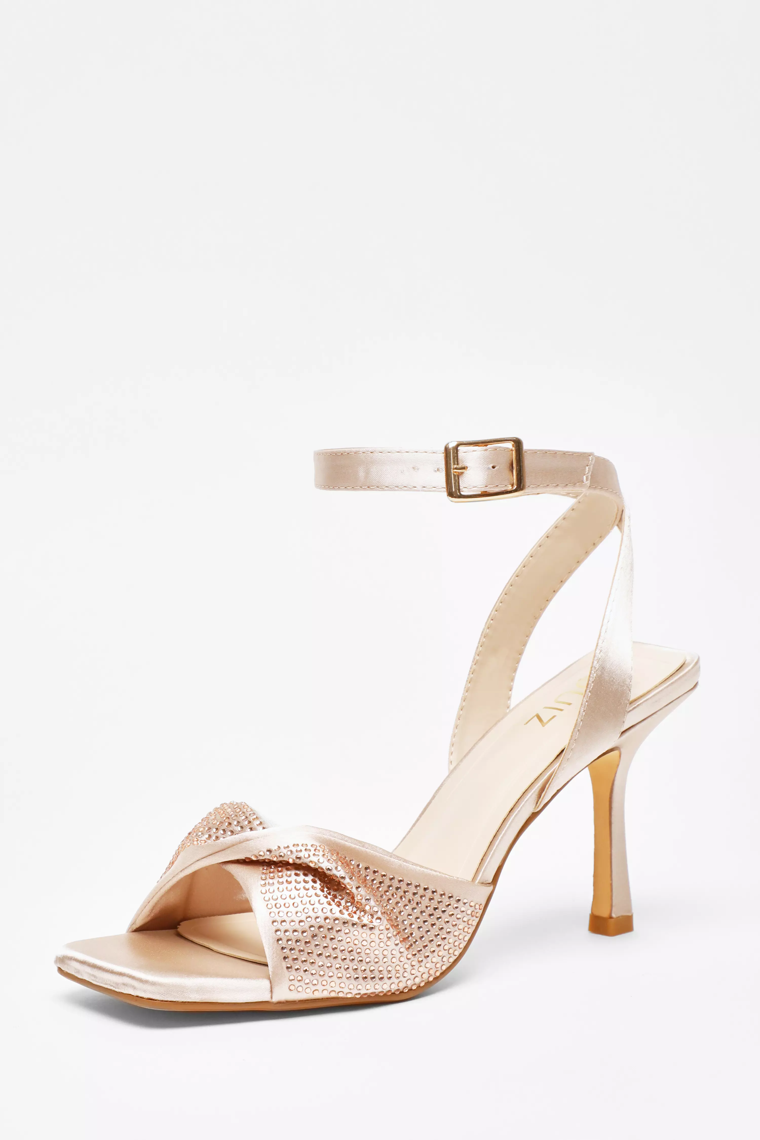 Champaign Satin Diamante Twist Heeled Sandal