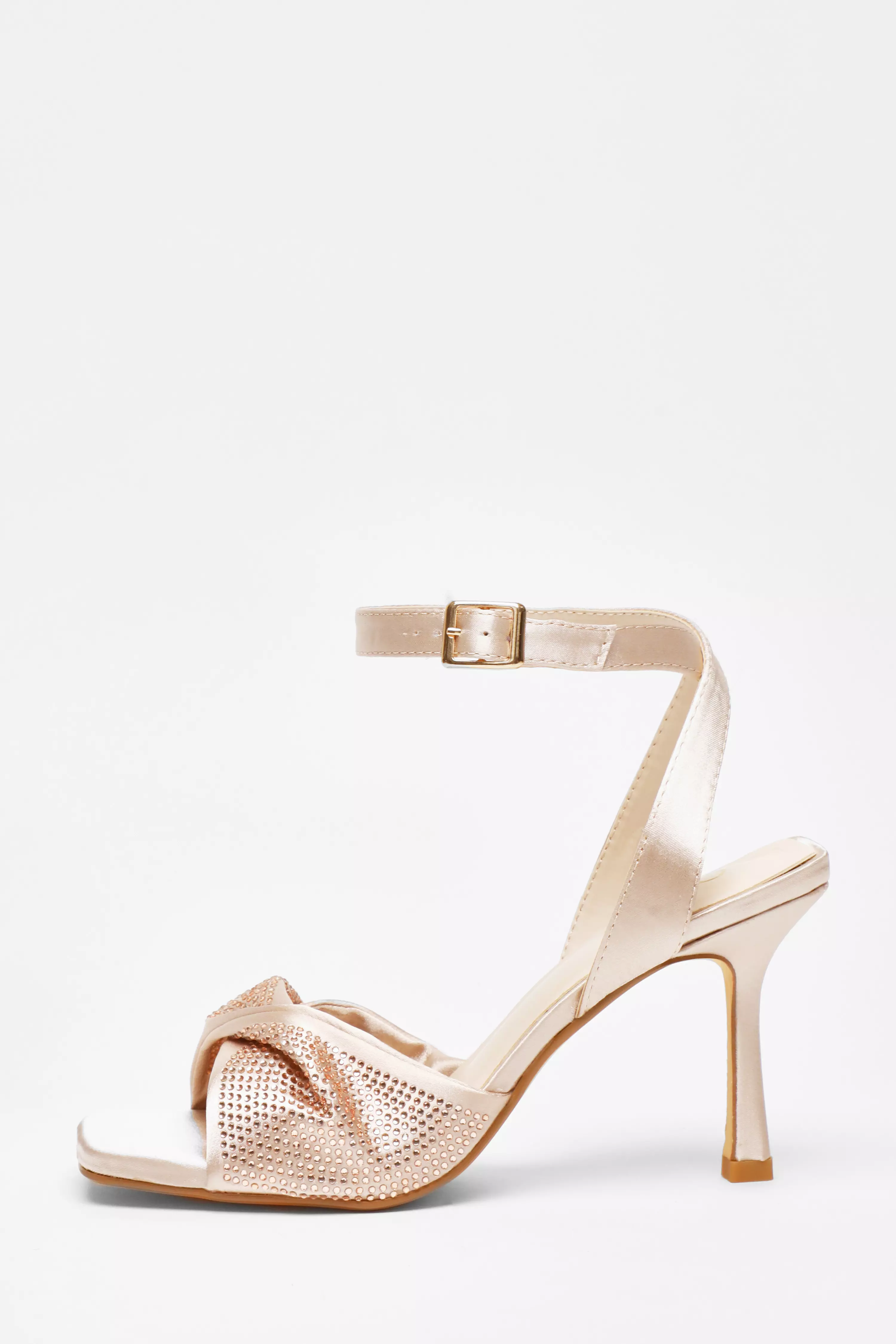 Champaign Satin Diamante Twist Heeled Sandal