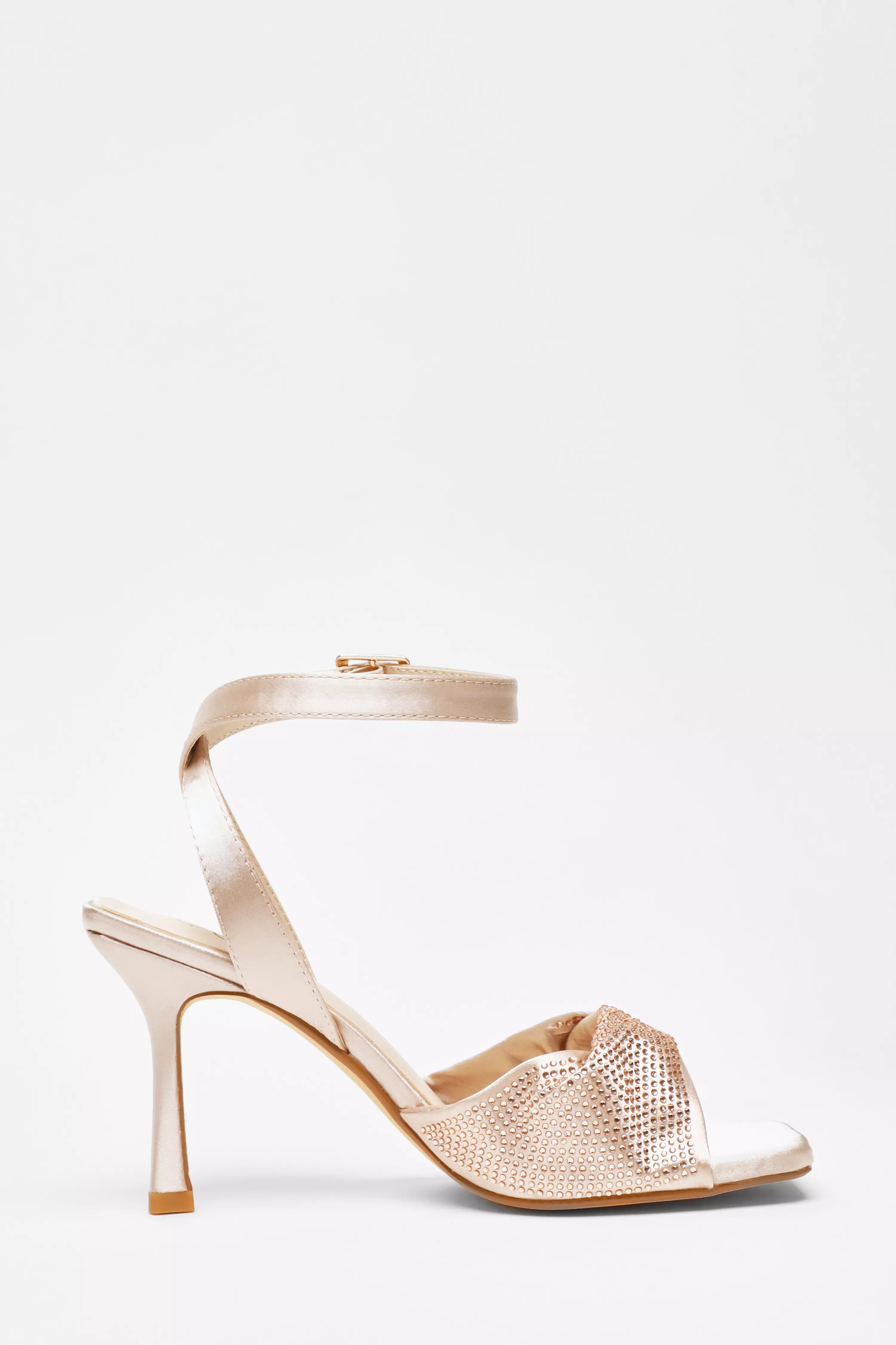 Champaign Satin Diamante Twist Heeled Sandal