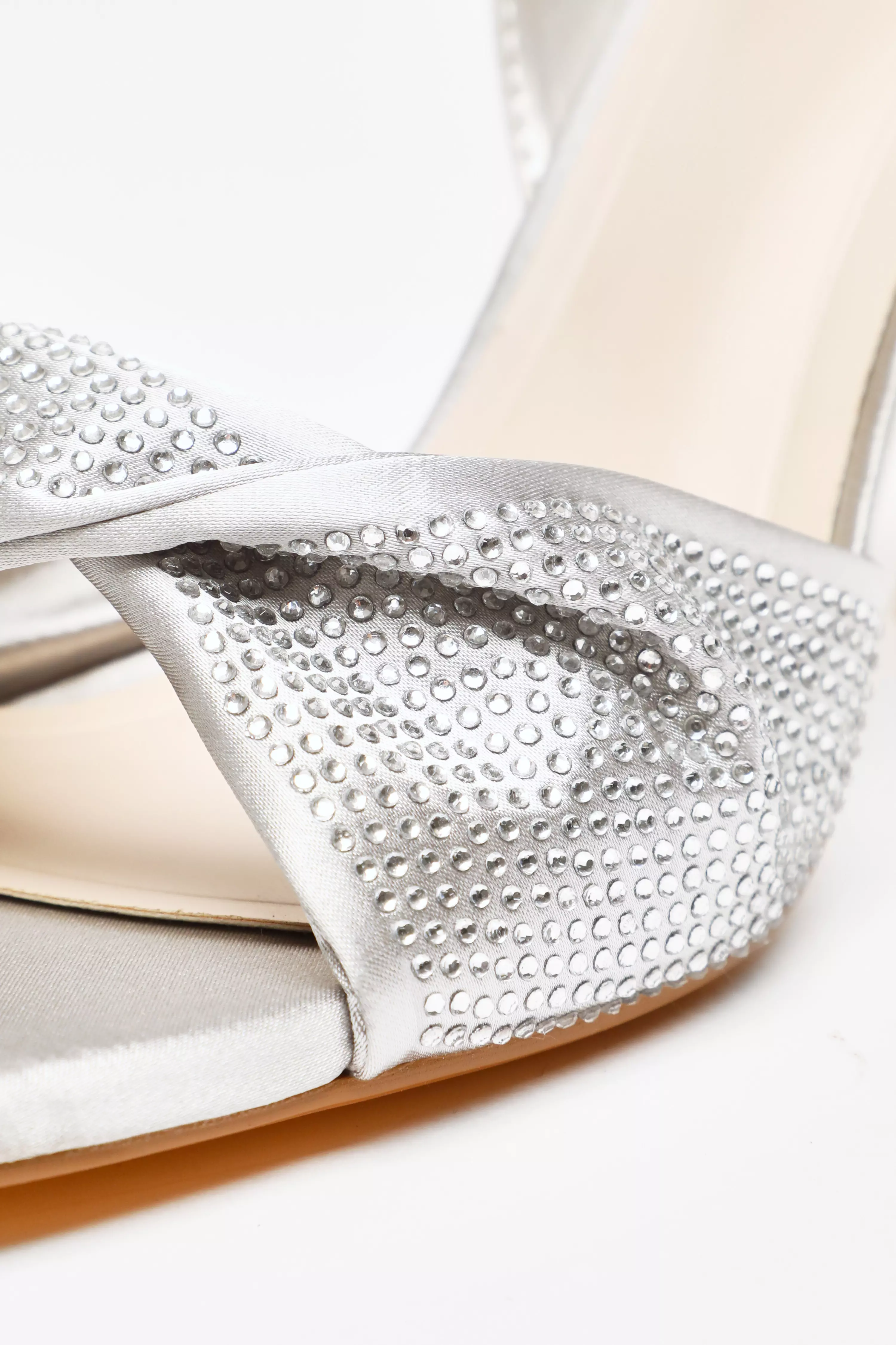 Silver Diamante Strappy Block Heeled Sandals