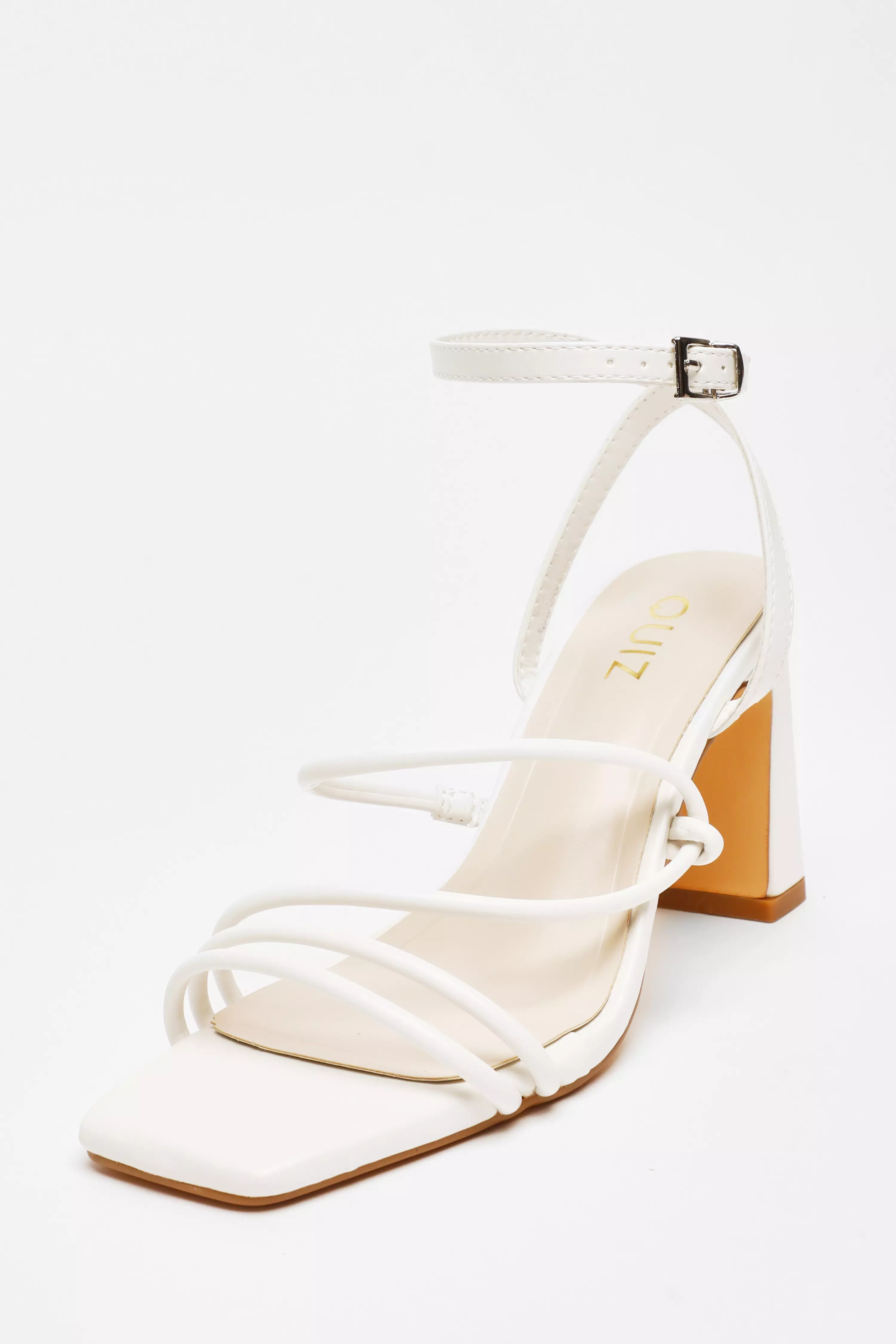 White Faux Leather Block Heeled Sandals