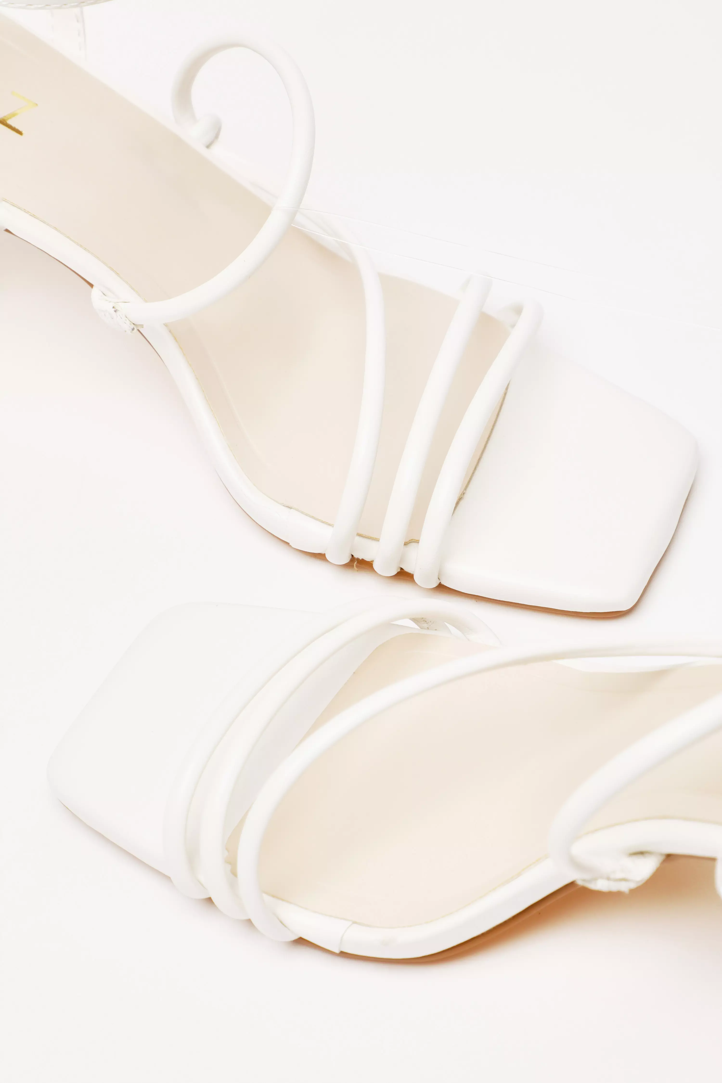 White Faux Leather Block Heeled Sandals