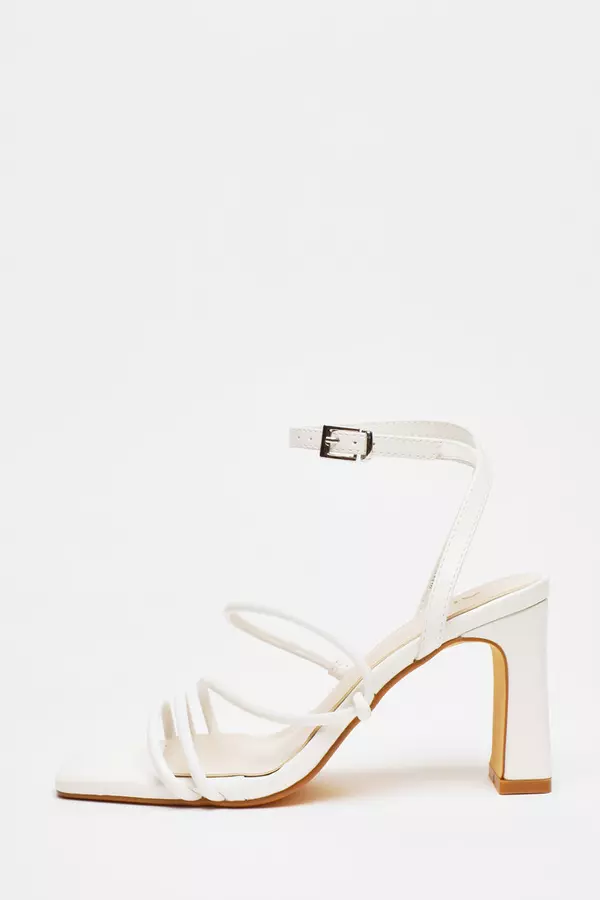 White Faux Leather Block Heeled Sandals