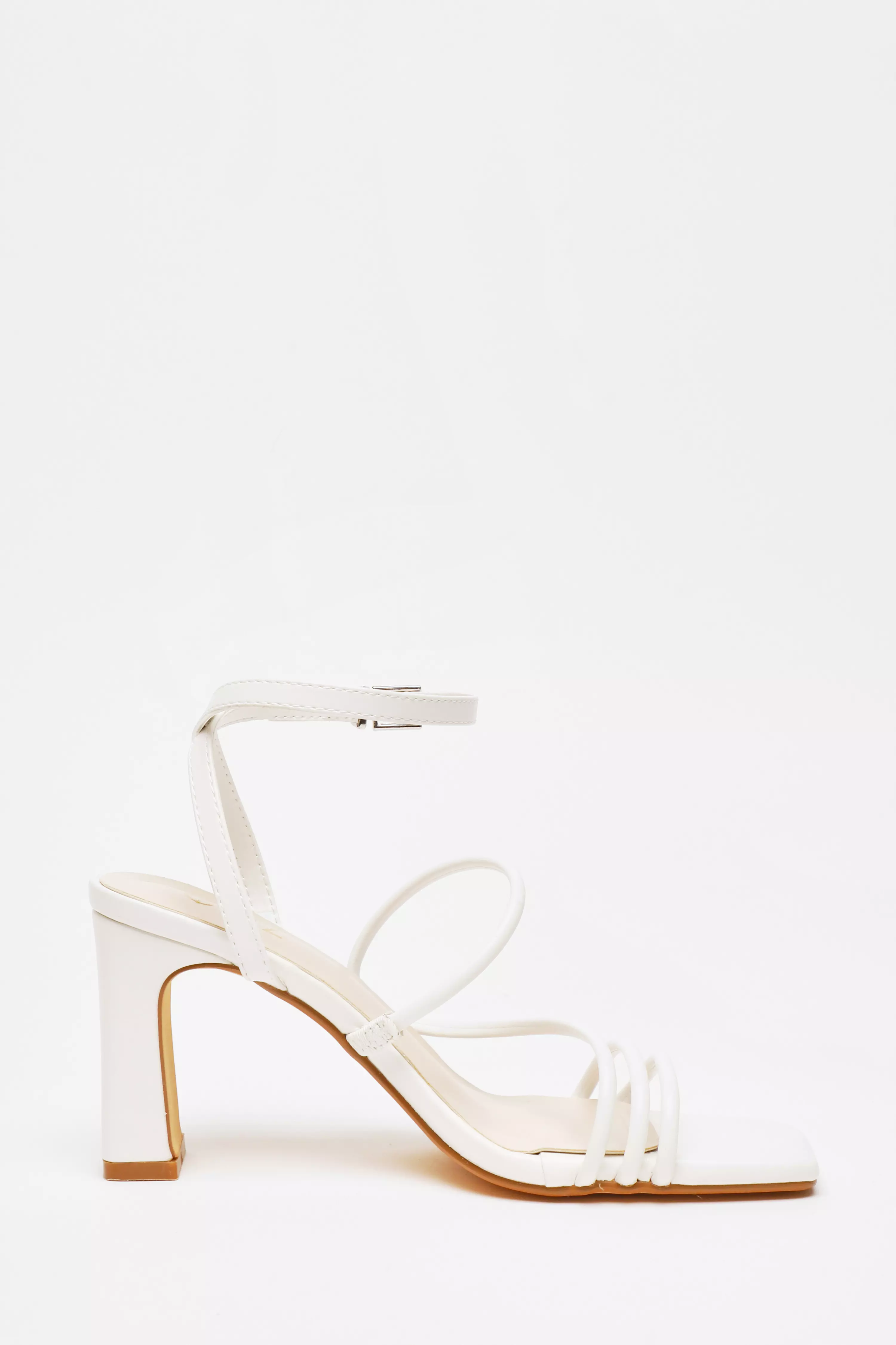 White Faux Leather Block Heeled Sandals