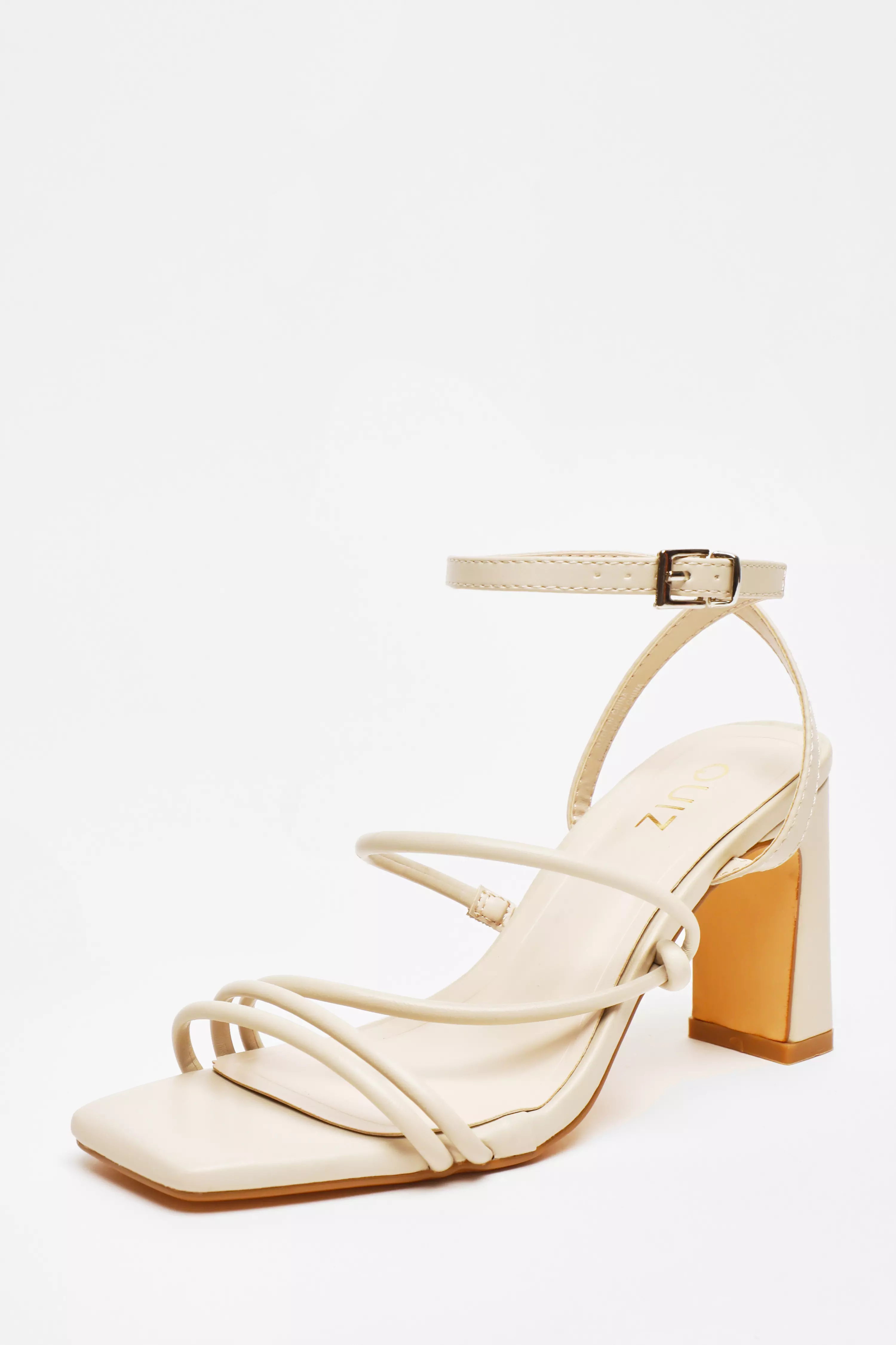 Nude Faux Leather Block Heeled Sandals