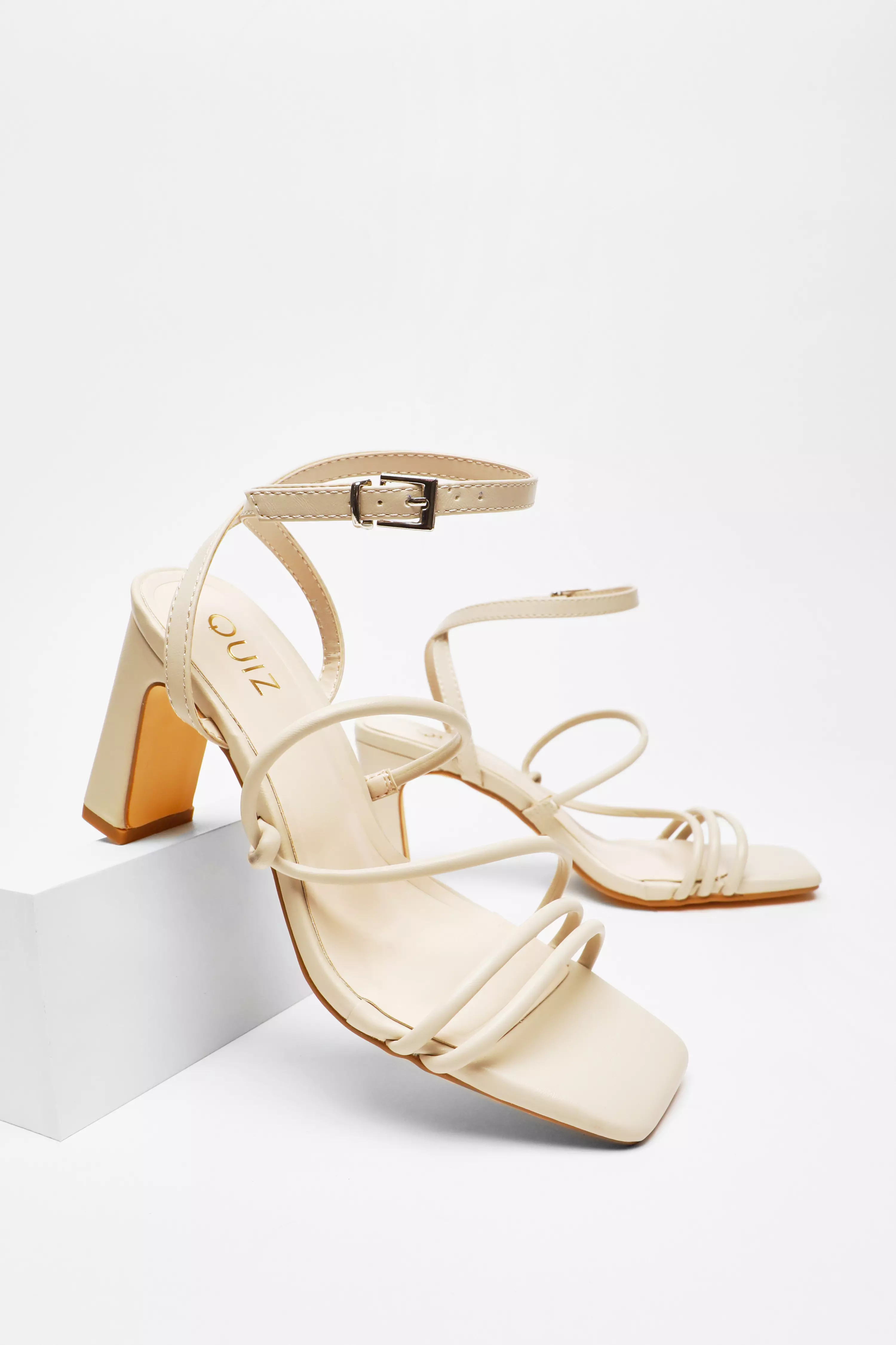 Nude Faux Leather Block Heeled Sandals