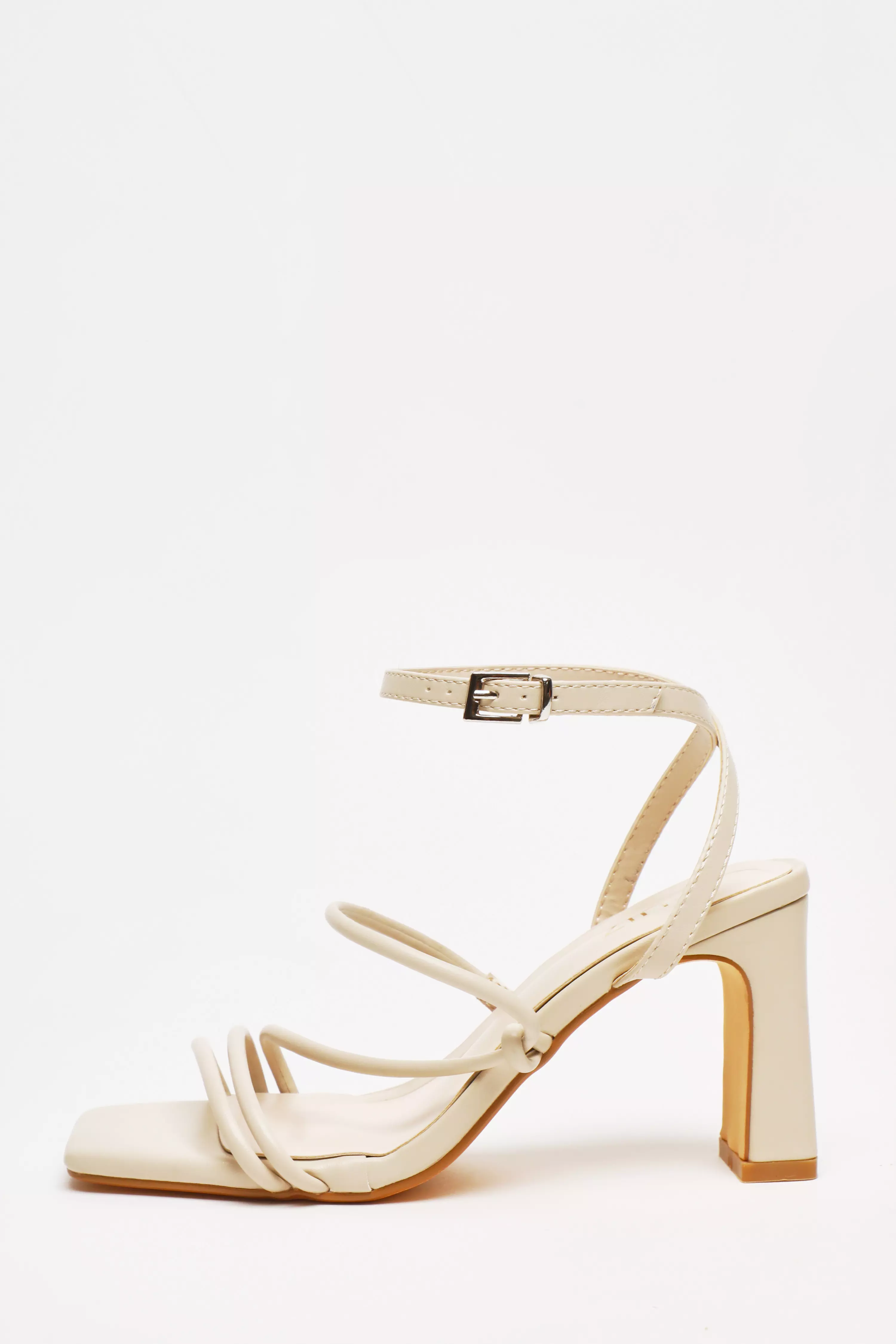 Nude Faux Leather Block Heeled Sandals