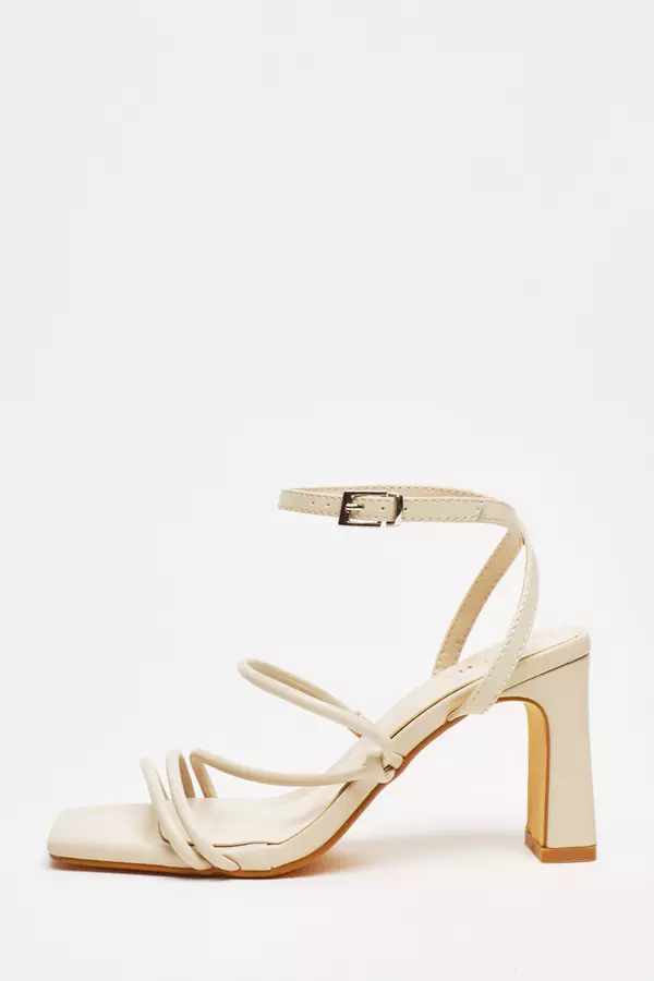 Nude Faux Leather Block Heeled Sandals