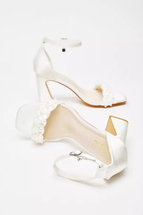 Bridal Satin Pearl Strap Heeled Sandals