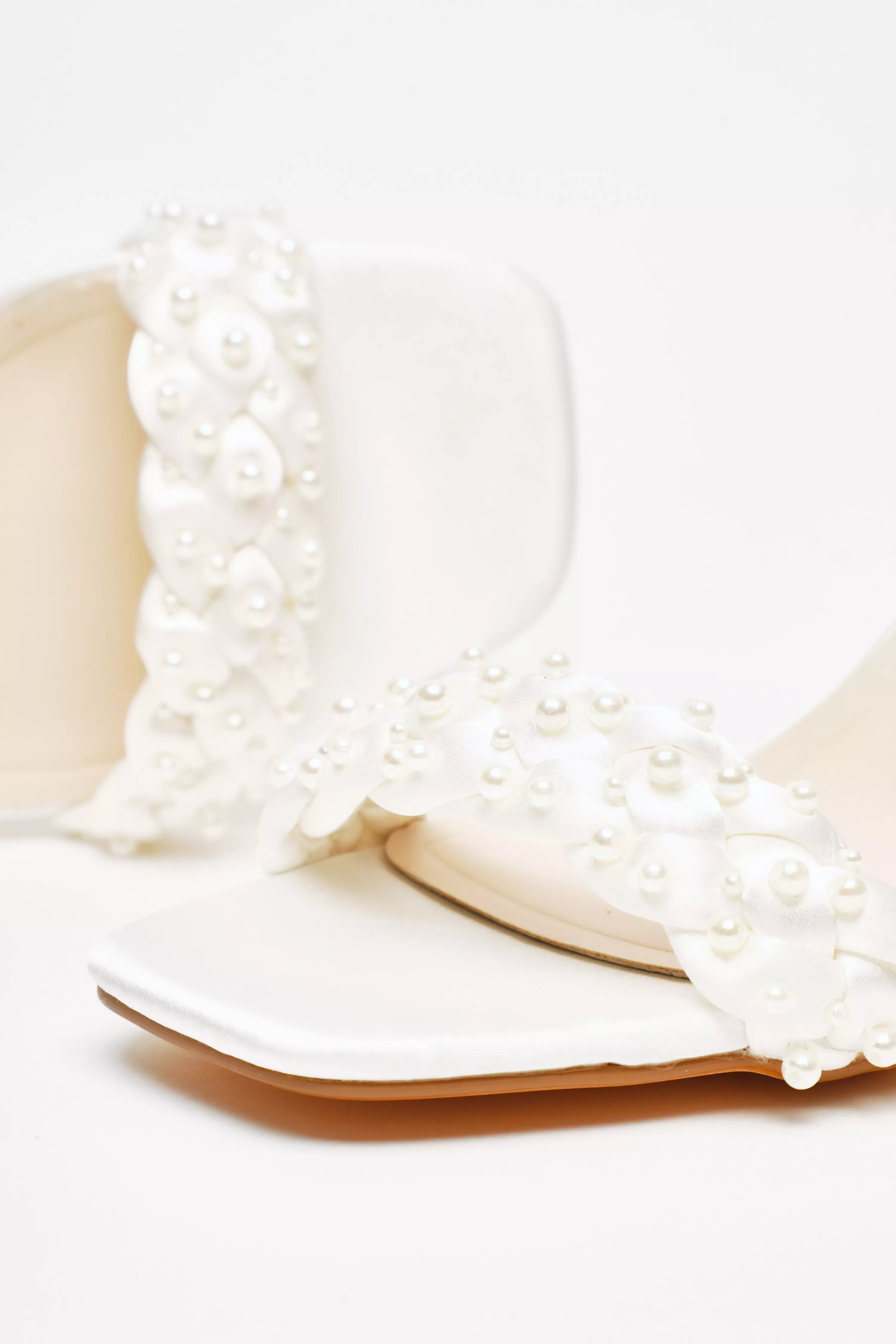 Bridal Satin Pearl Strap Heeled Sandals