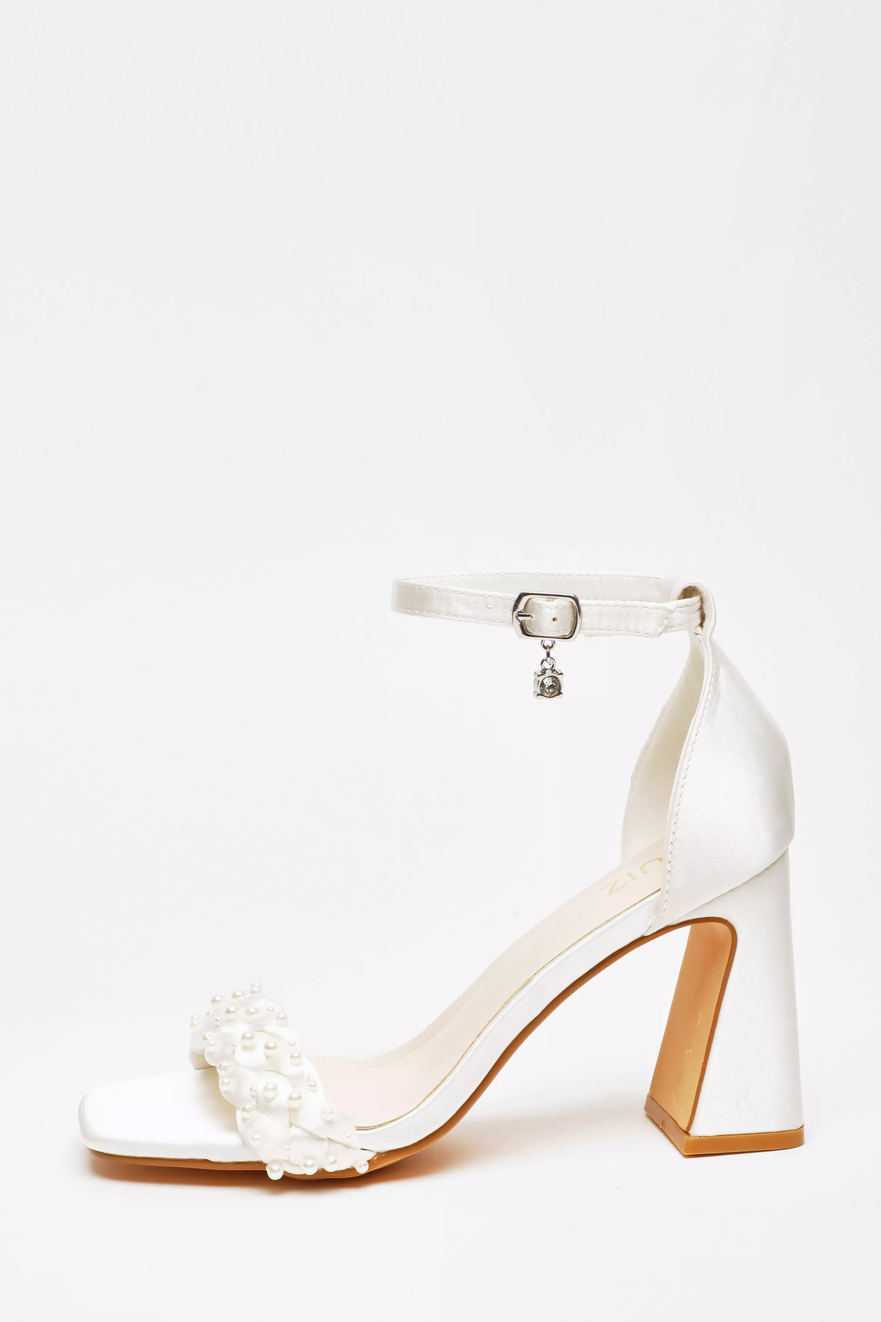 Bridal Satin Pearl Strap Heeled Sandals