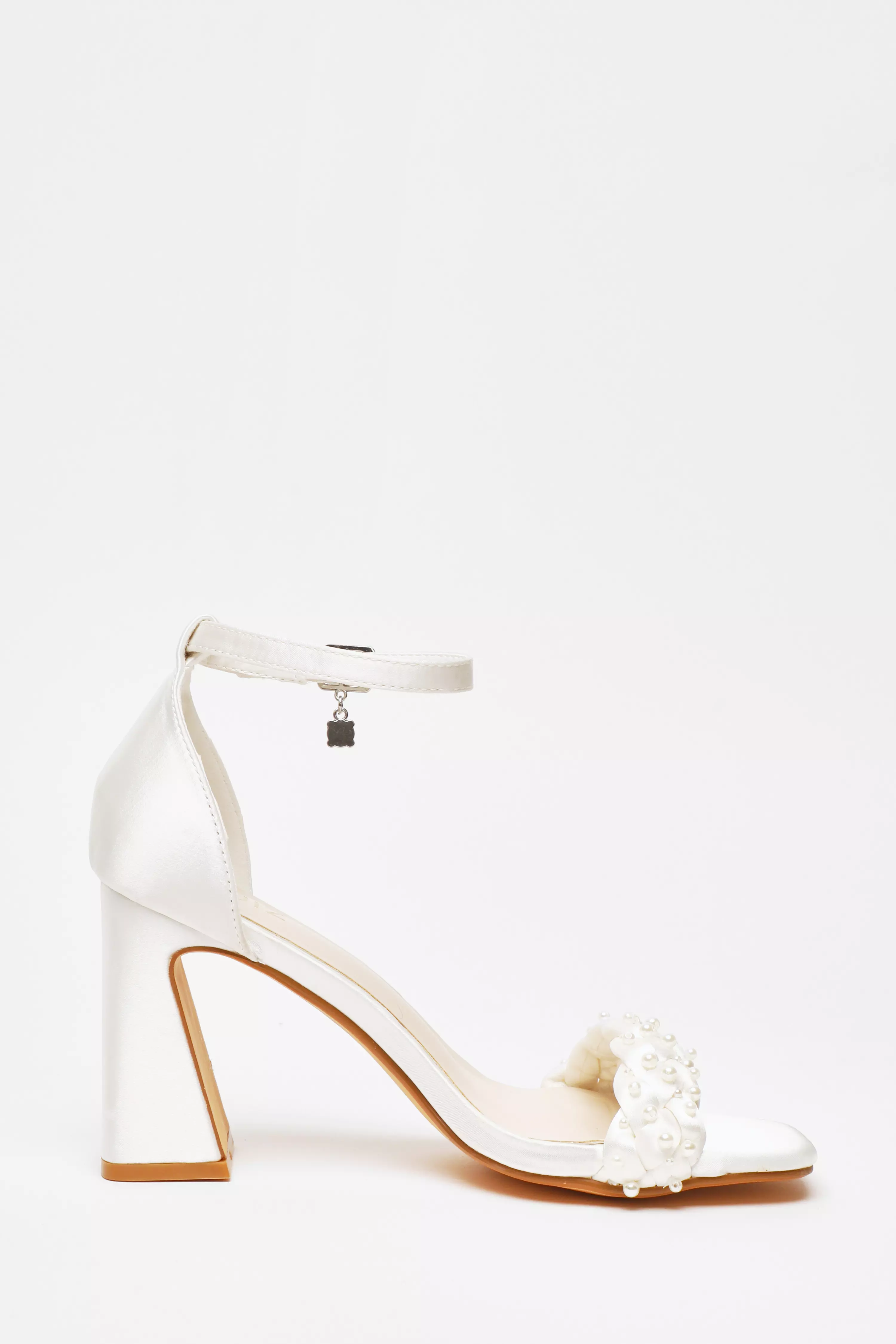 Bridal Satin Pearl Strap Heeled Sandals