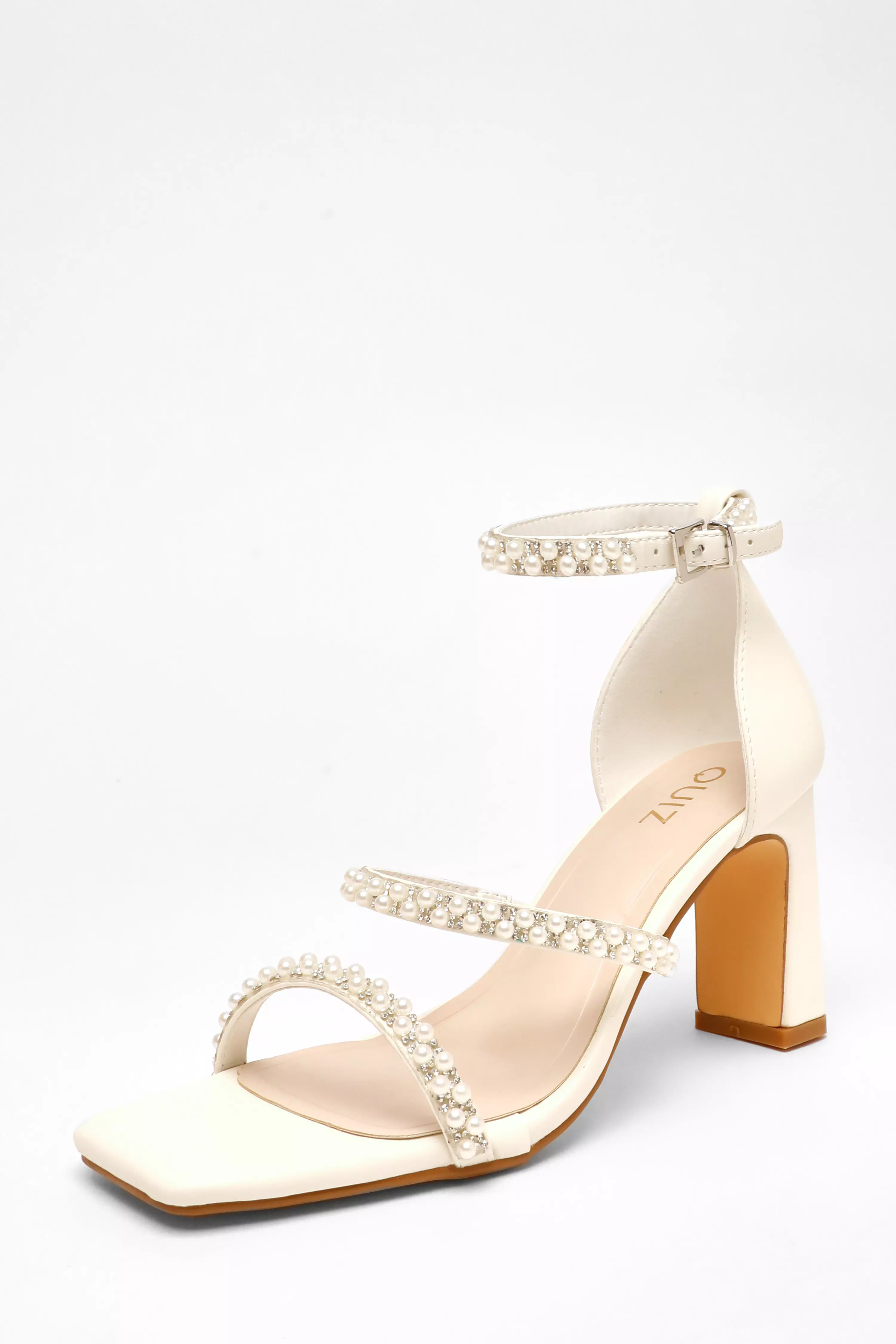 Bridal Faux Leather Pearl Strap Heels