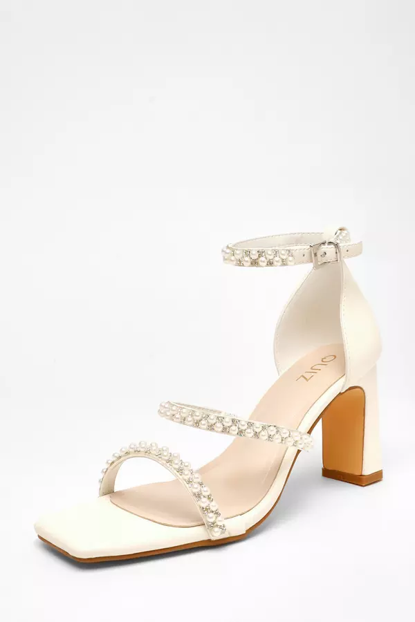 Bridal Faux Leather Pearl Strap Heels