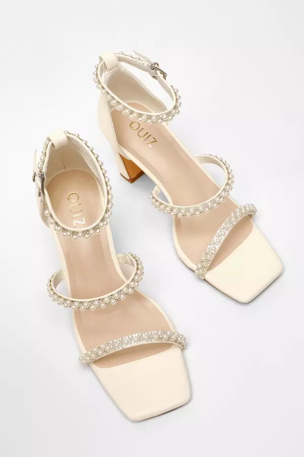 Bridal Faux Leather Pearl Strap Heels