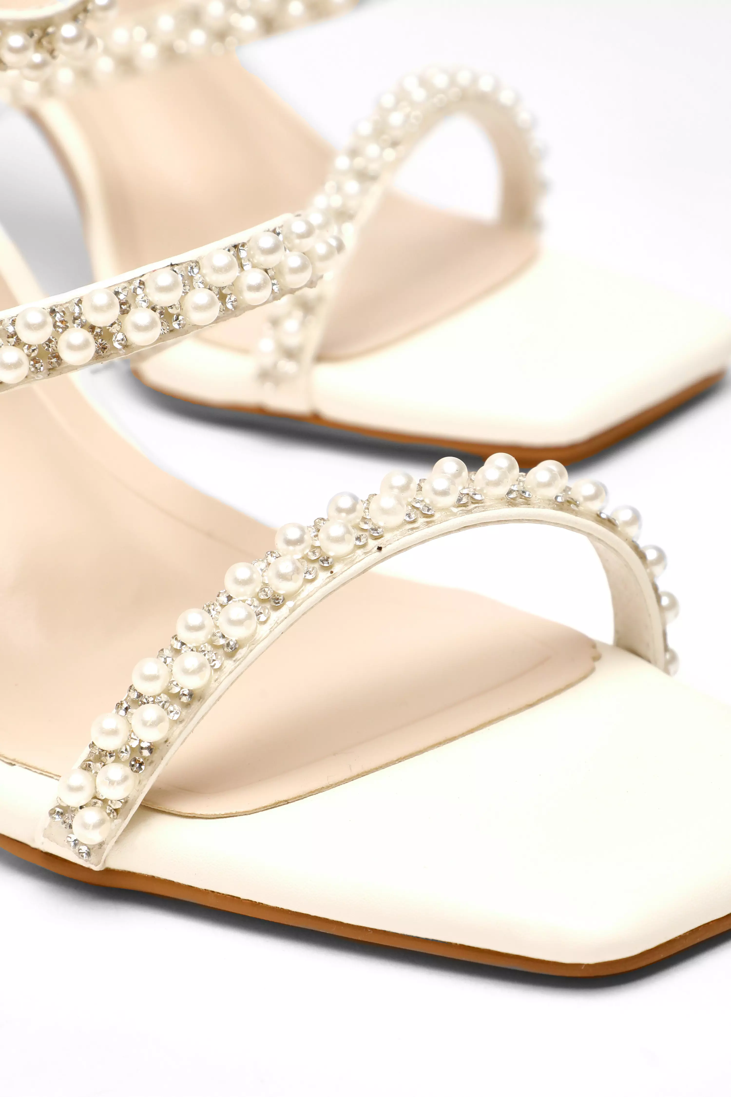 Bridal Faux Leather Pearl Strap Heels