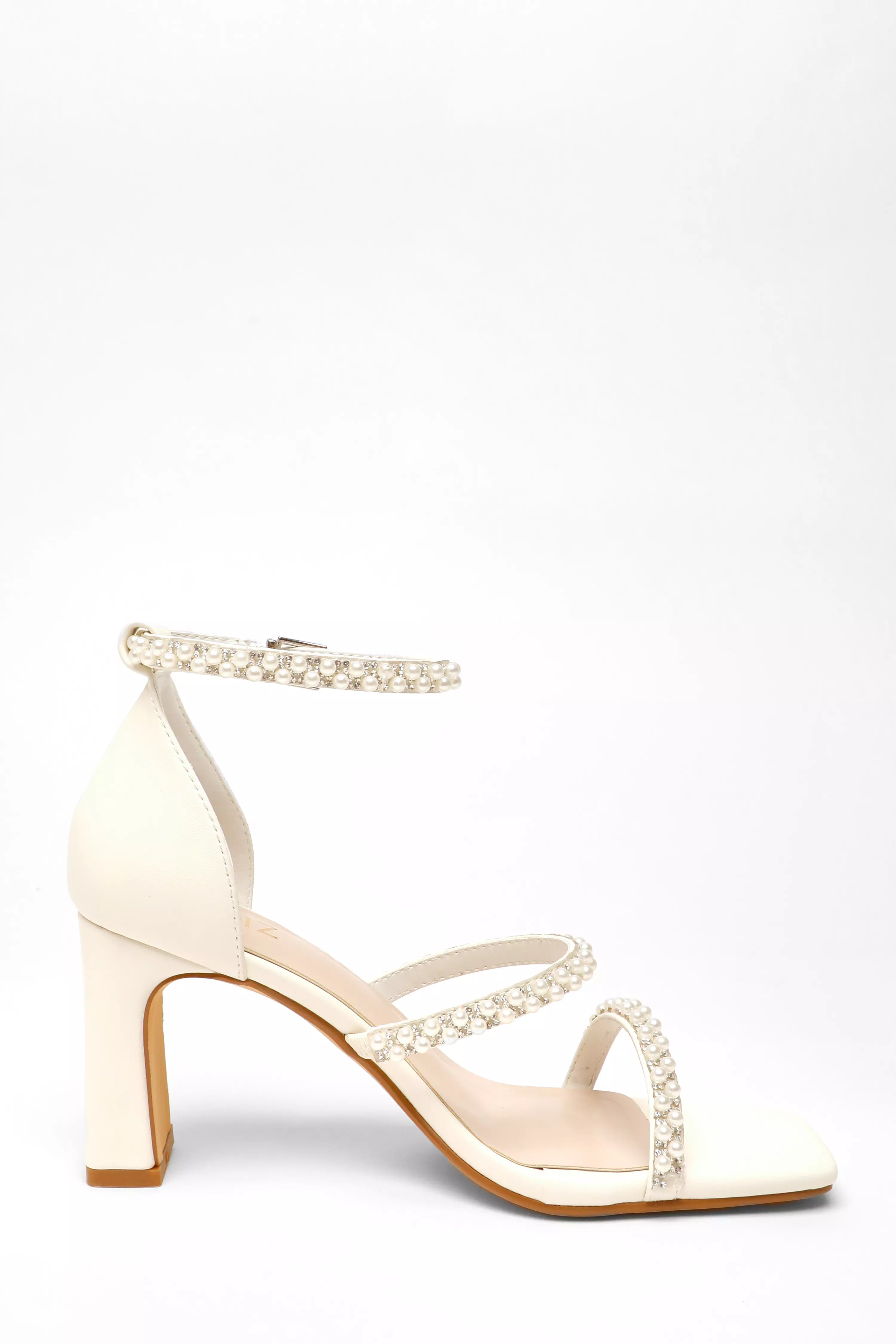 Bridal Faux Leather Pearl Strap Heels