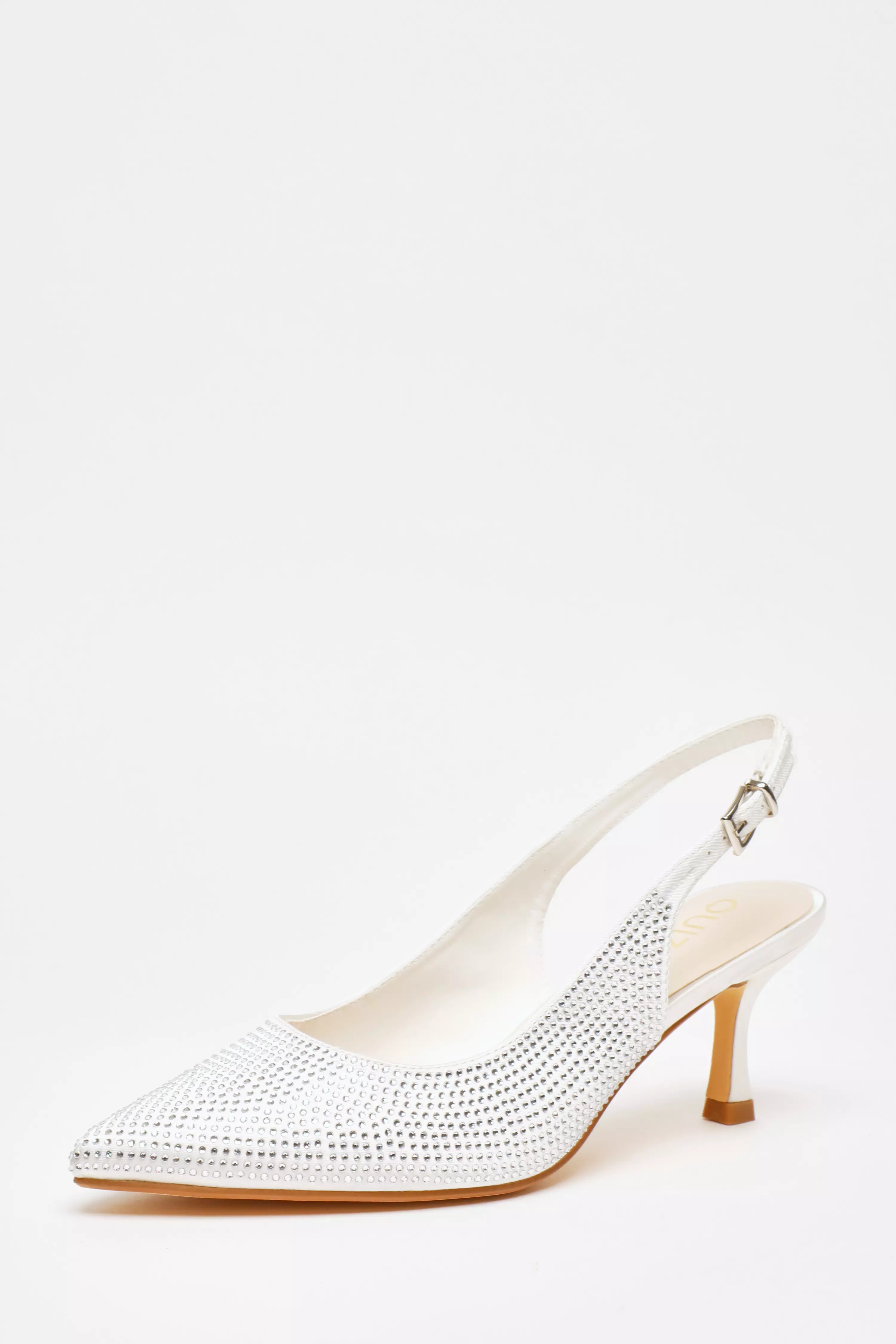Bridal Silver Diamante Low Court Heels