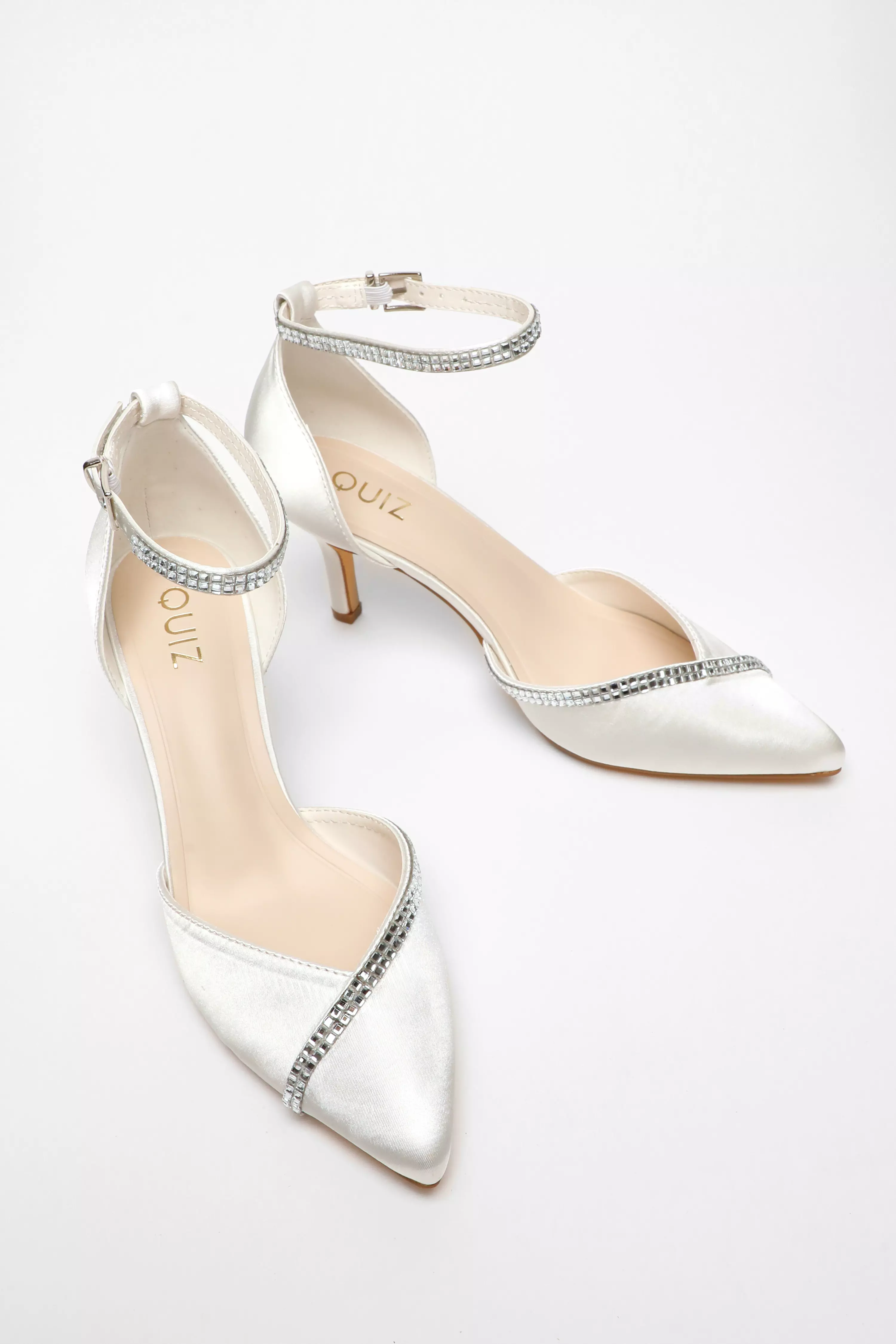 Bridal Satin Diamante Asymmetric Court Heels