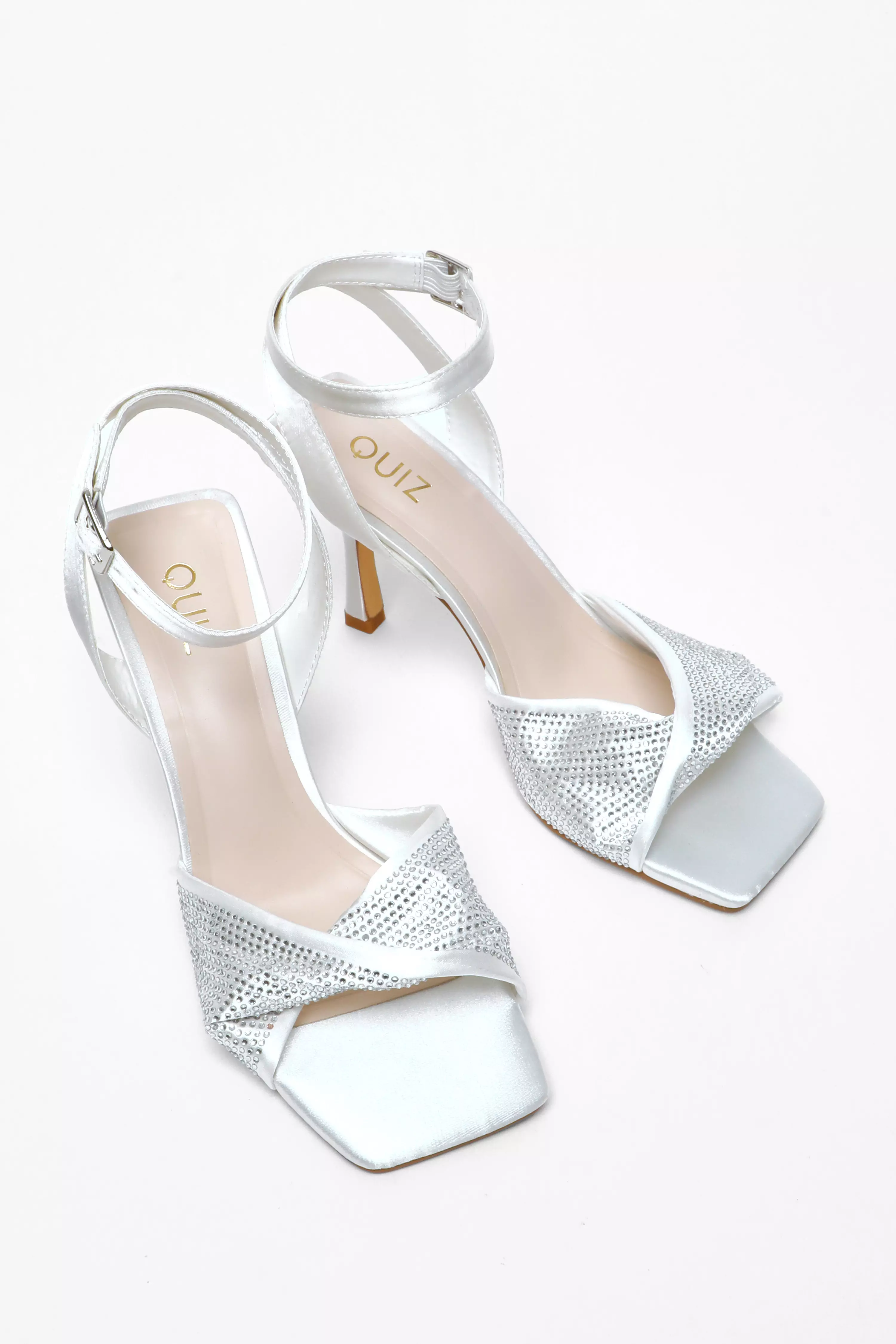 Bridal White Diamante Twist Heeled Sandals