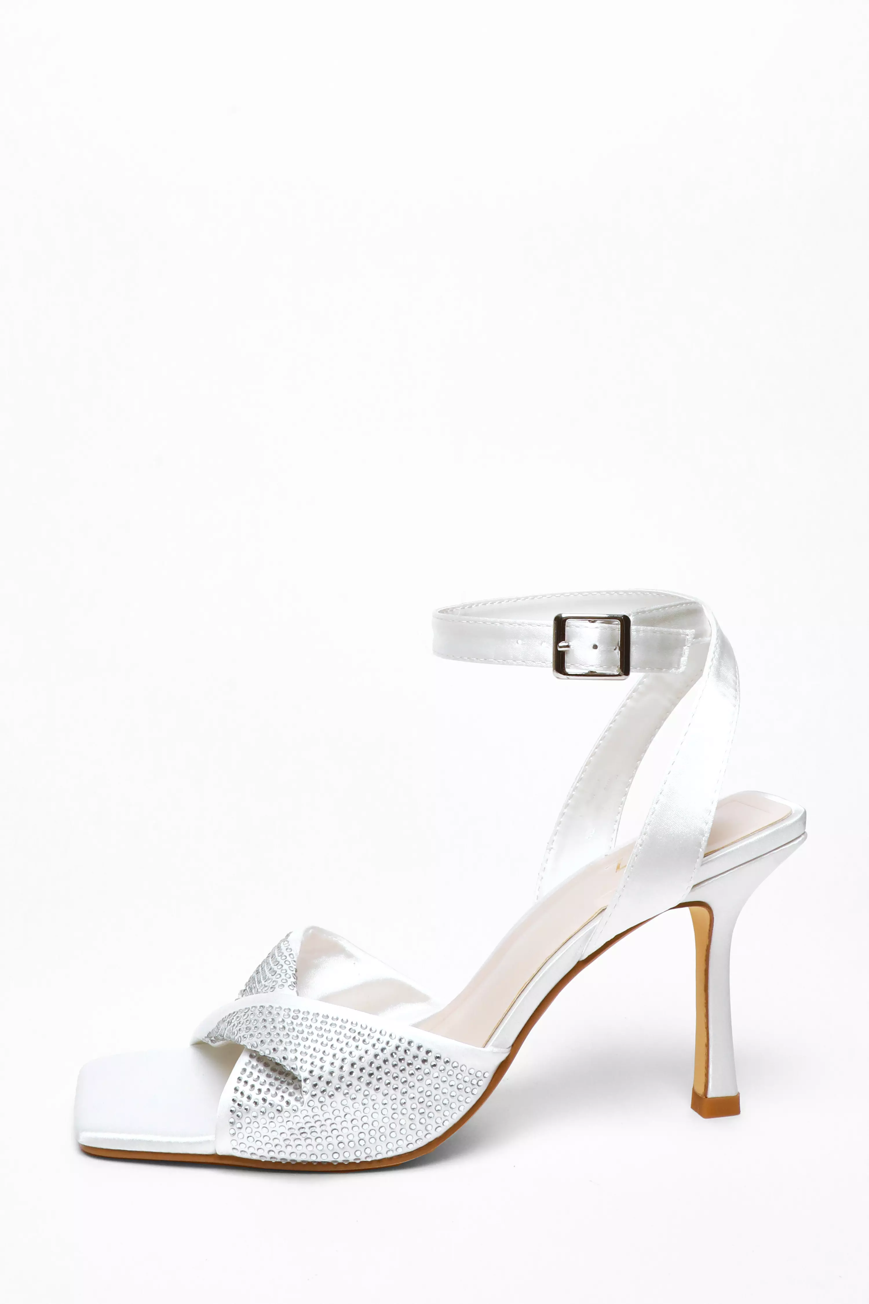 Bridal White Diamante Twist Heeled Sandals