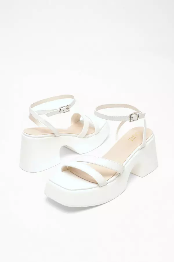 White Chunky Faux Leather Platform Sandals