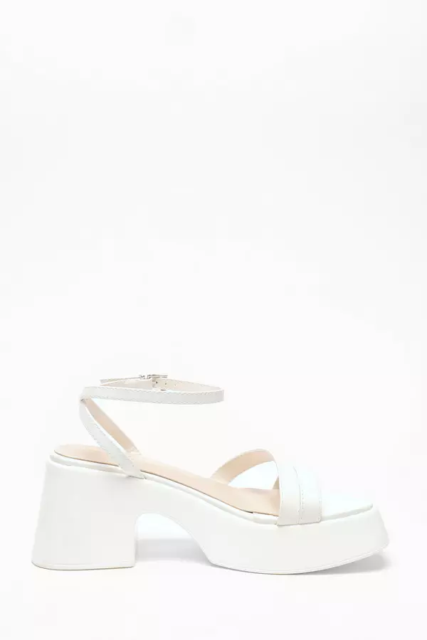 White Chunky Faux Leather Platform Sandals