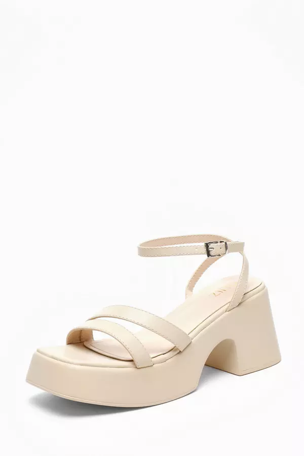 Nude Chunky Faux Leather Platform Sandals