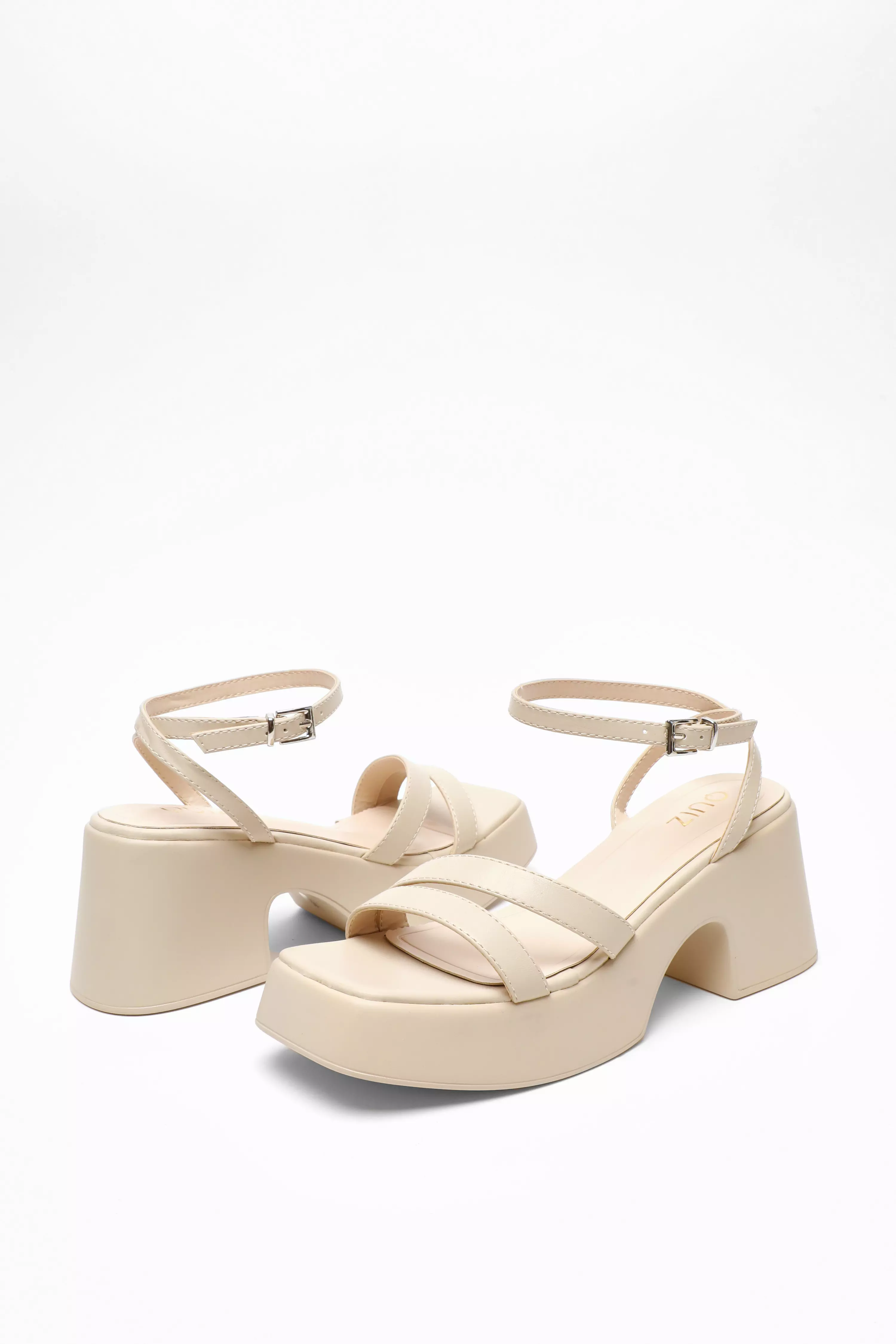 Nude Chunky Faux Leather Platform Sandals