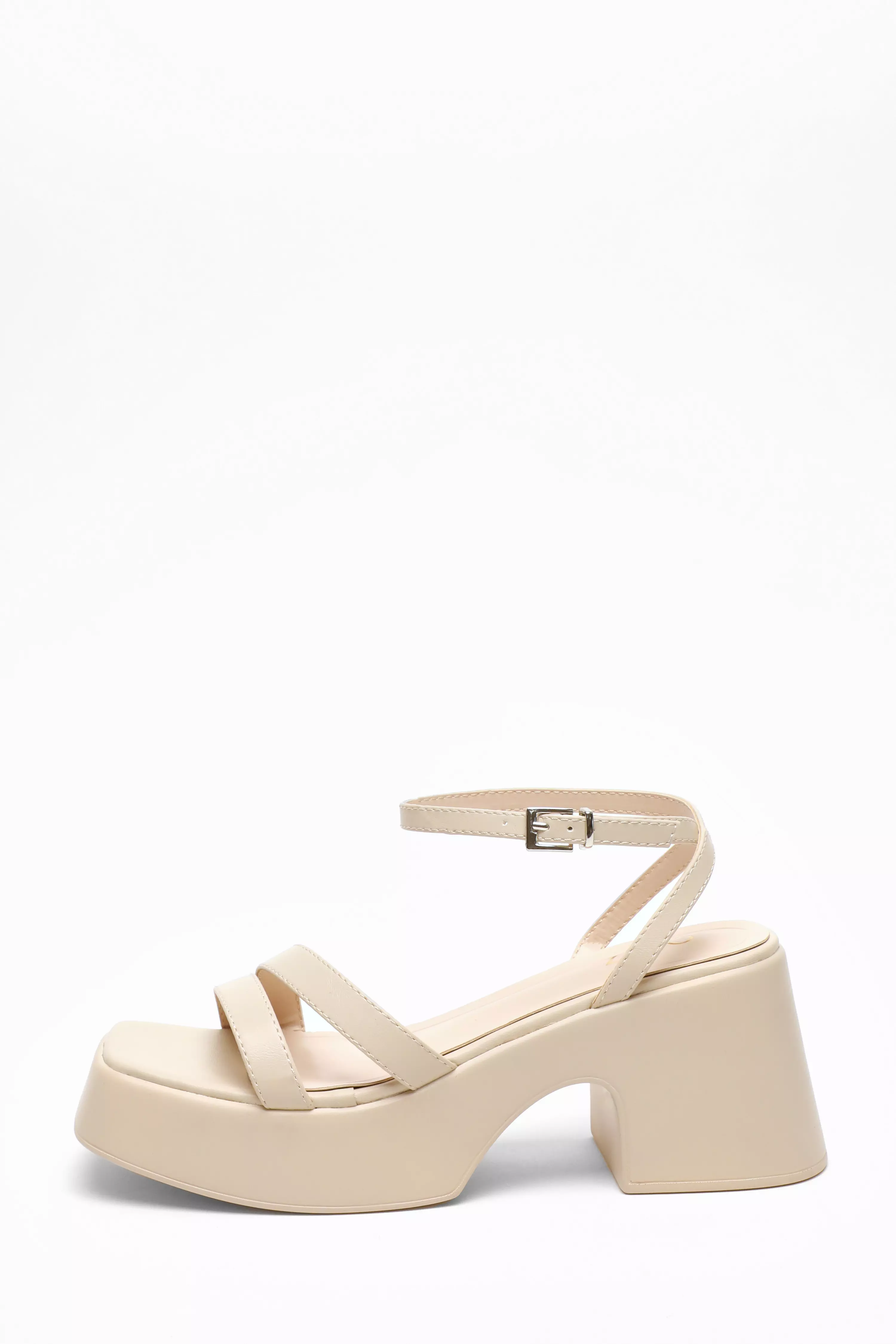 Nude Chunky Faux Leather Platform Sandals