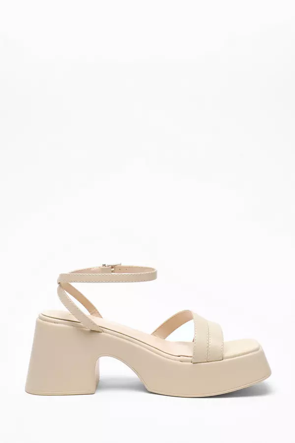 Nude Chunky Faux Leather Platform Sandals