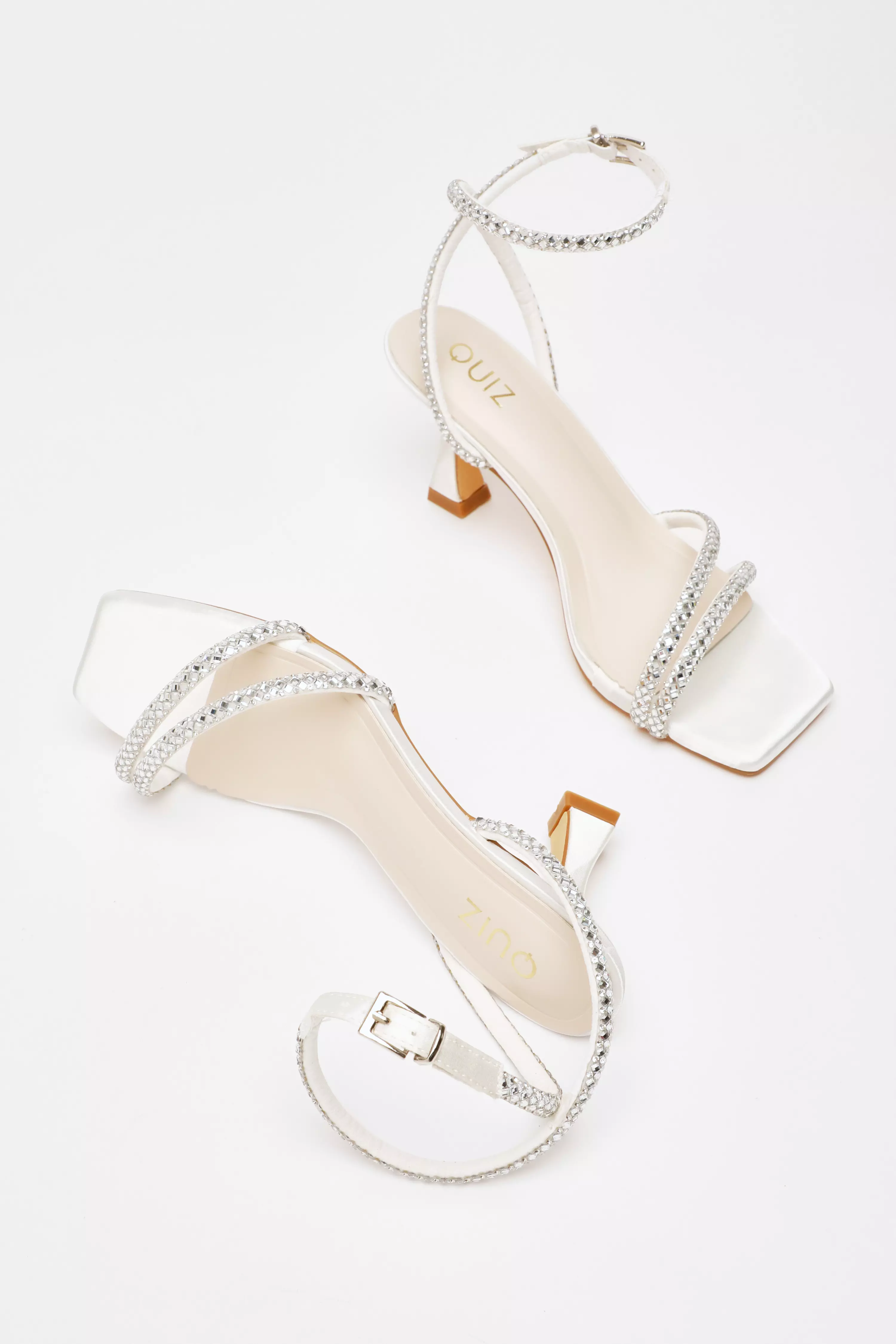 Bridal White Diamante Asymmetric Heeled Sandals