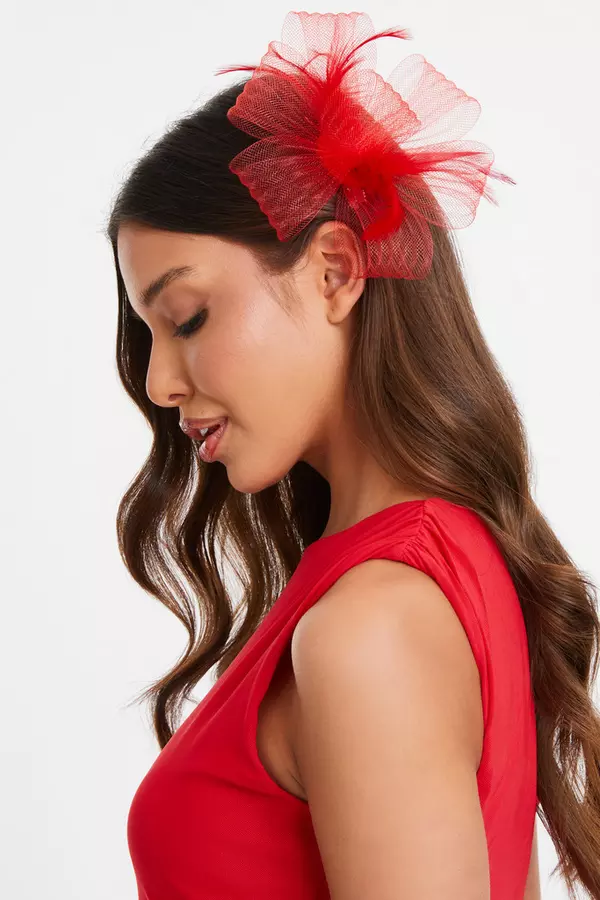 Red Feather Clip Fascinator