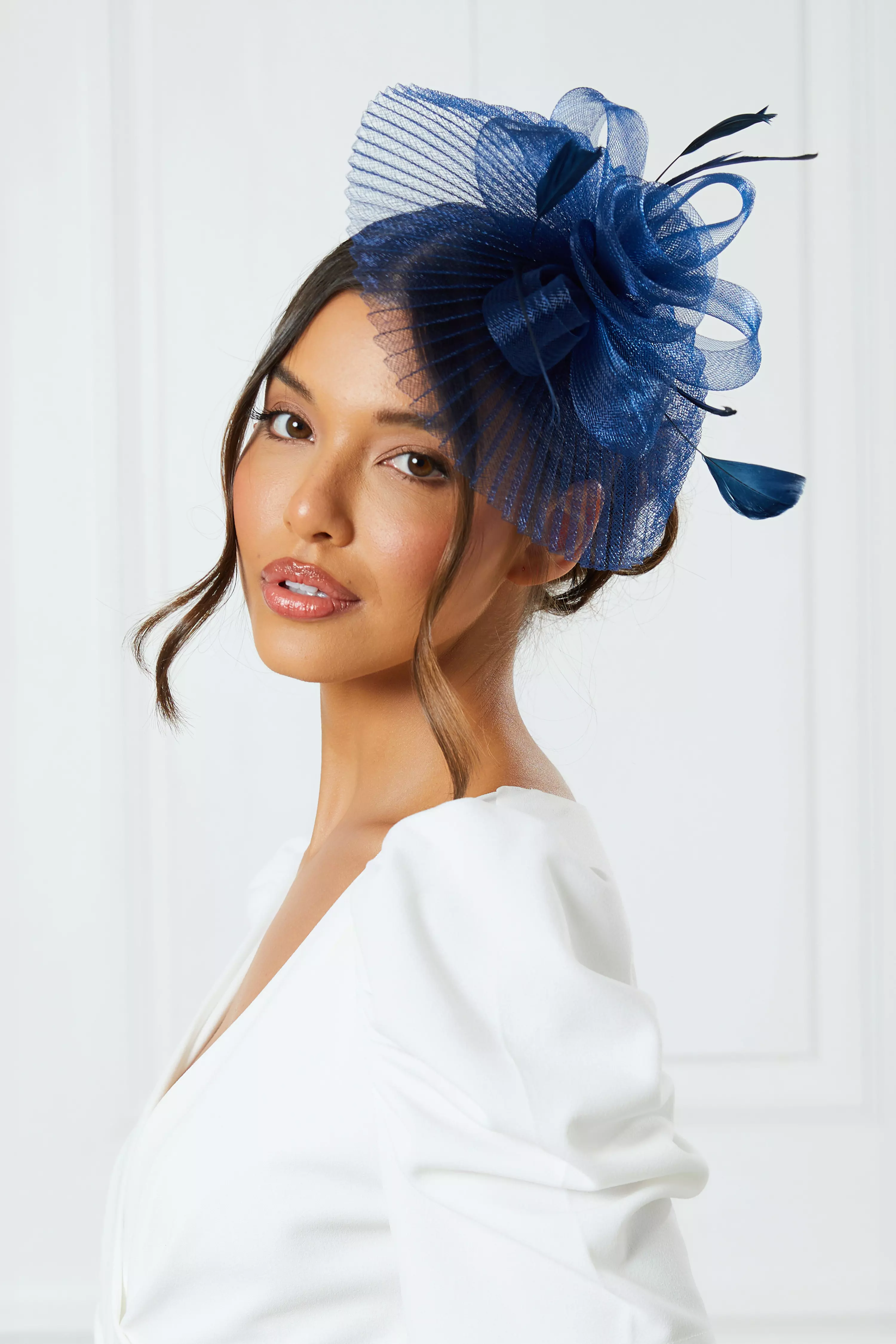 Navy Pleated Flower Clip Fascinator