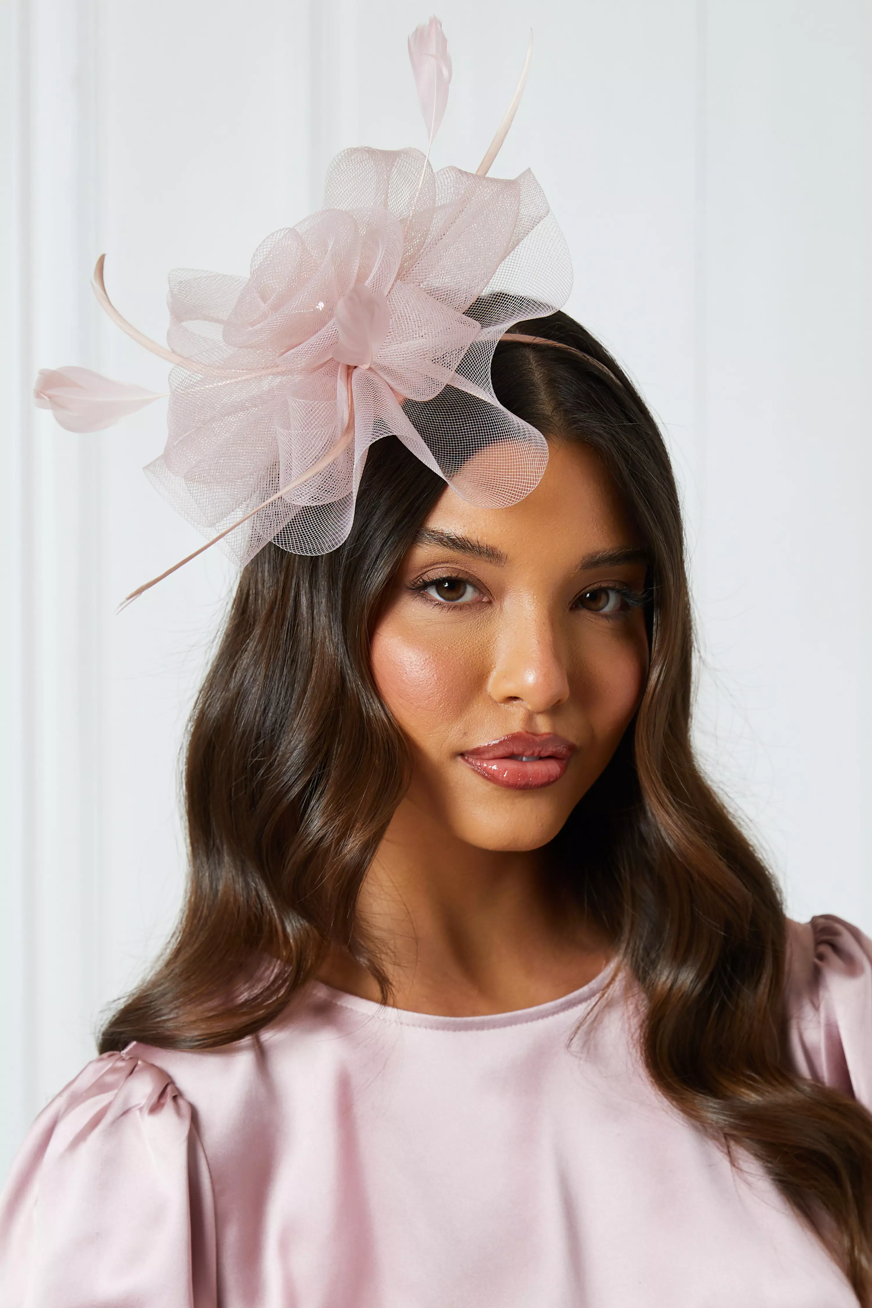 Blush Pink Diamante Flower Headband Fascinator