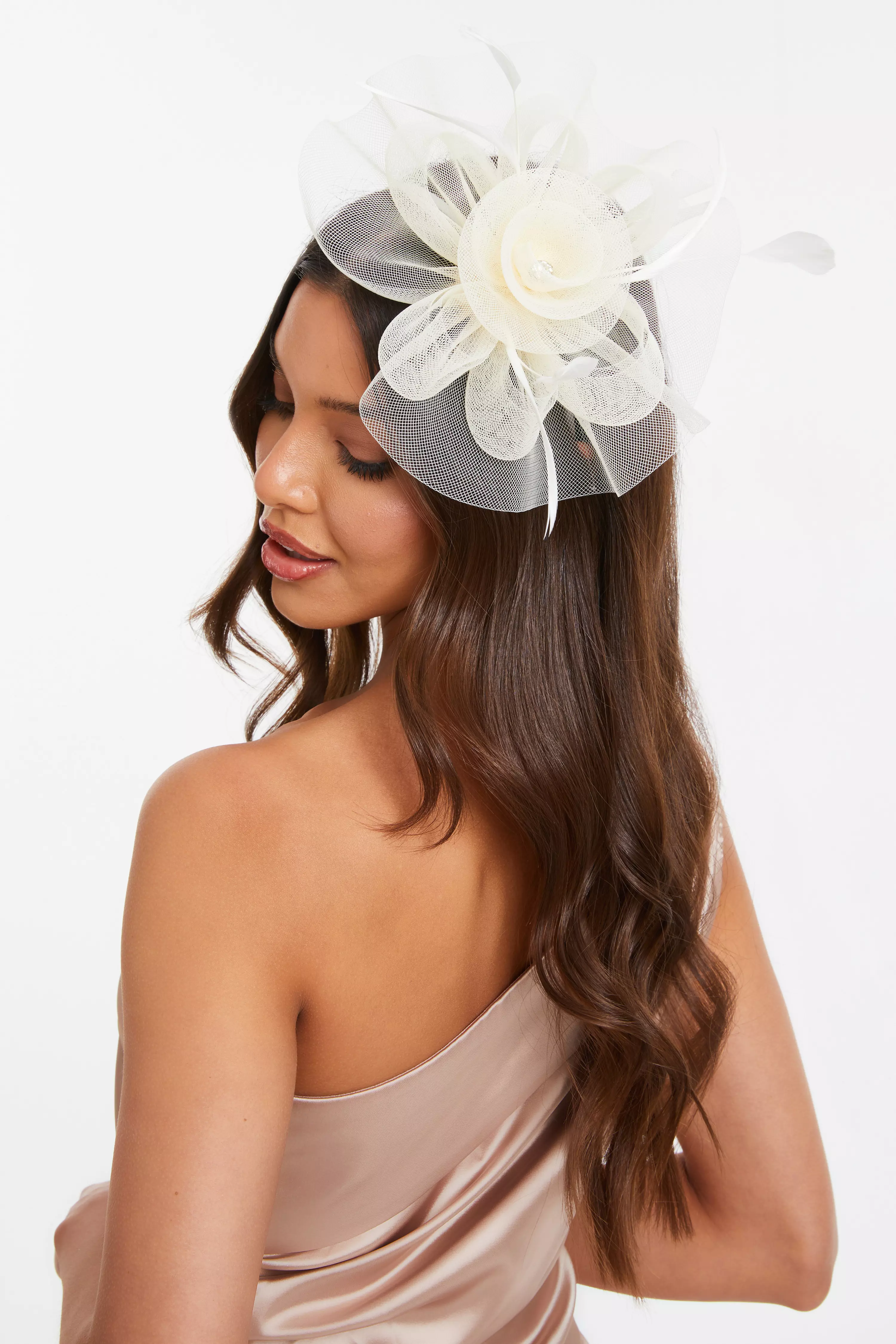 Cream Diamante Flower Headband Fascinator
