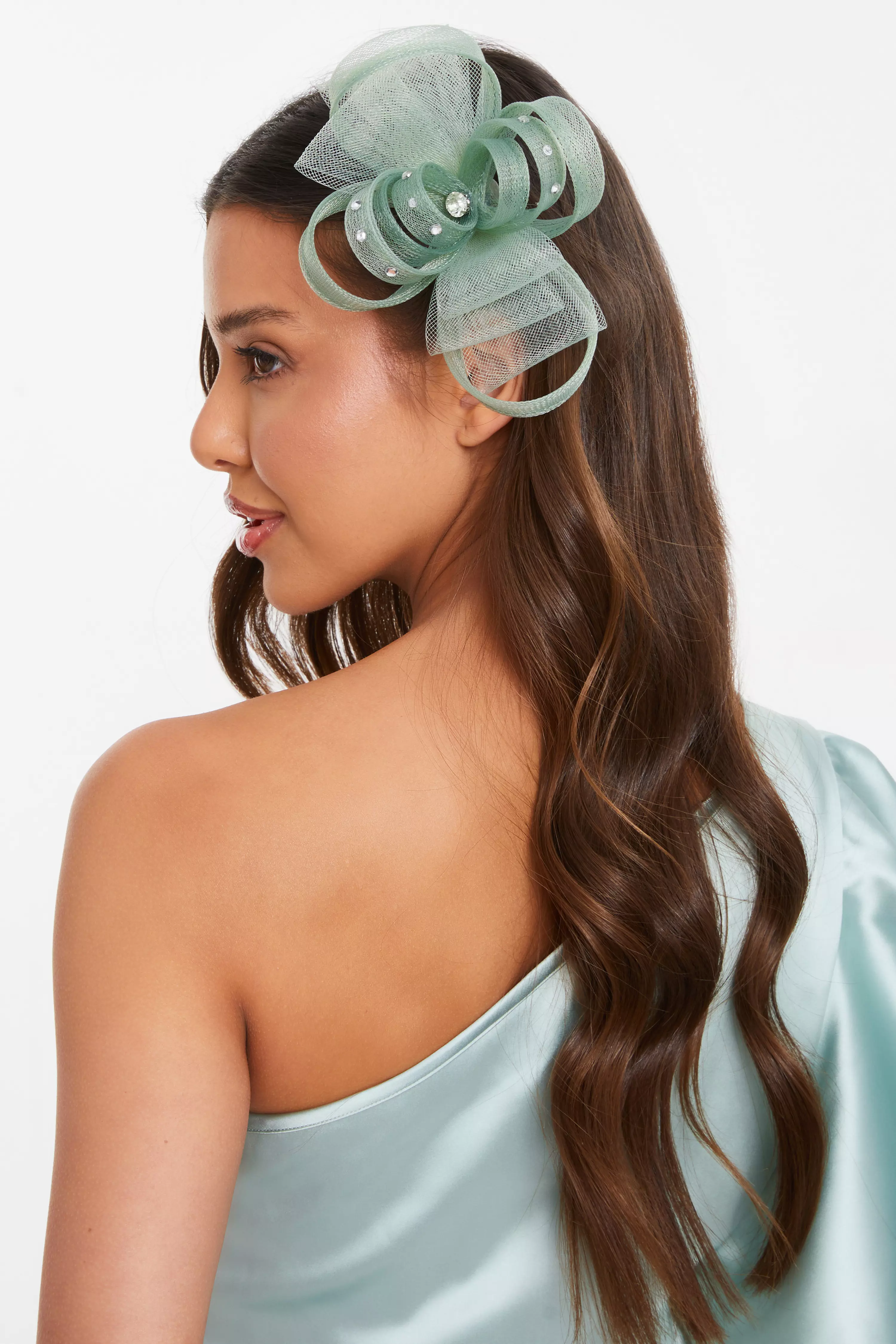 Sage Diamante Clip Fascinator