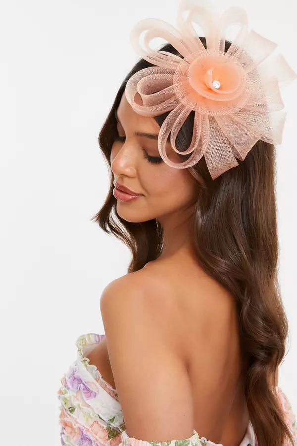 Peach Diamante Flower Headband Fascinator