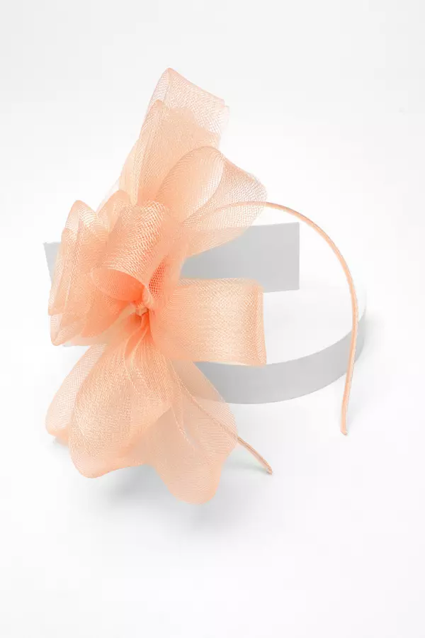Peach Diamante Flower Headband Fascinator