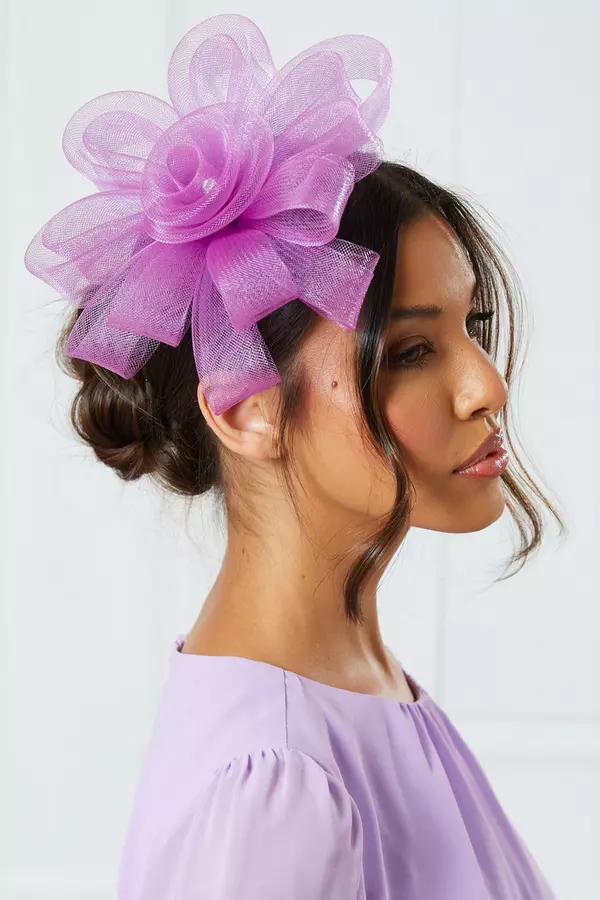 Purple Diamante Flower Headband Fascinator