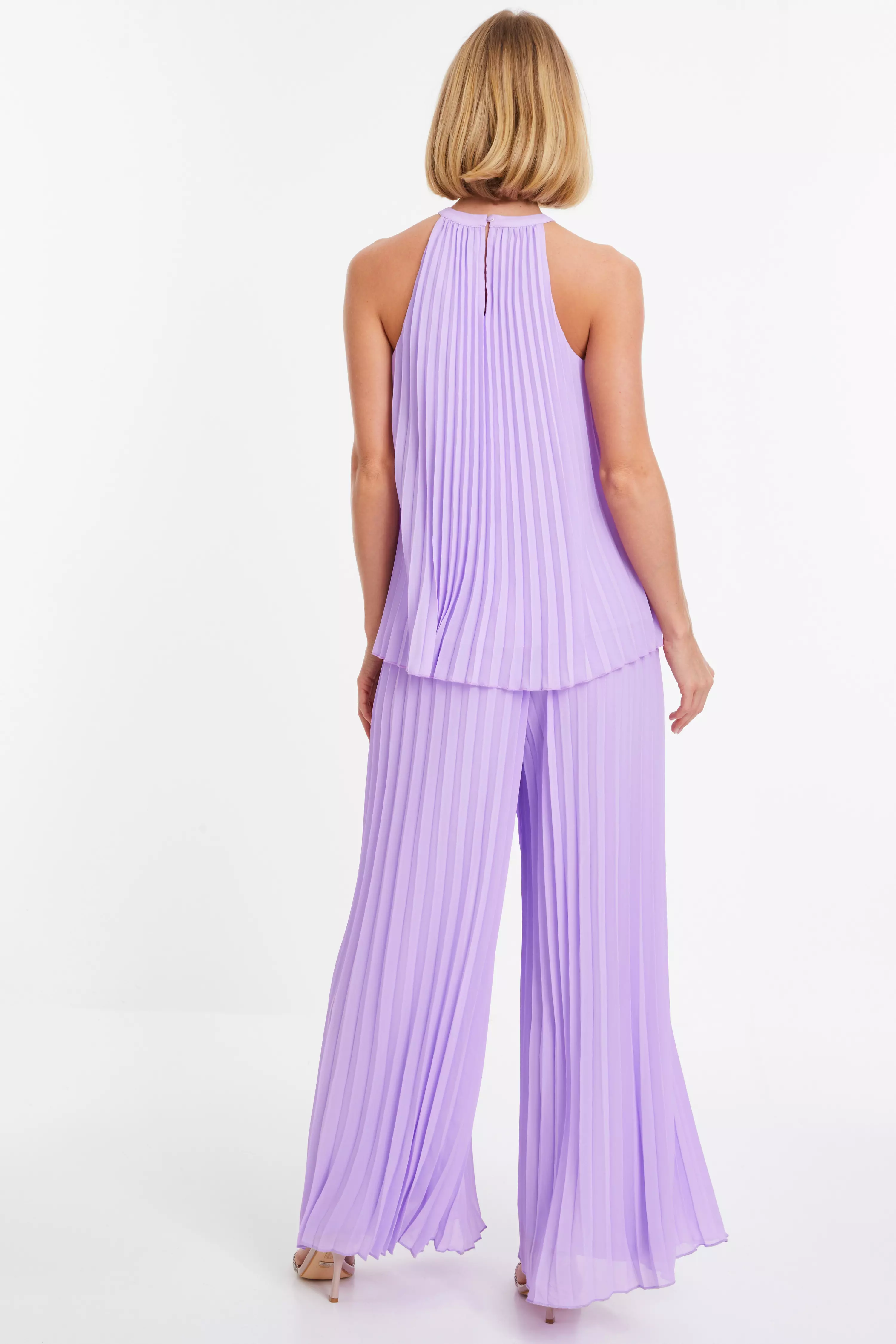 Lilac Chiffon Pleated High Neck Top